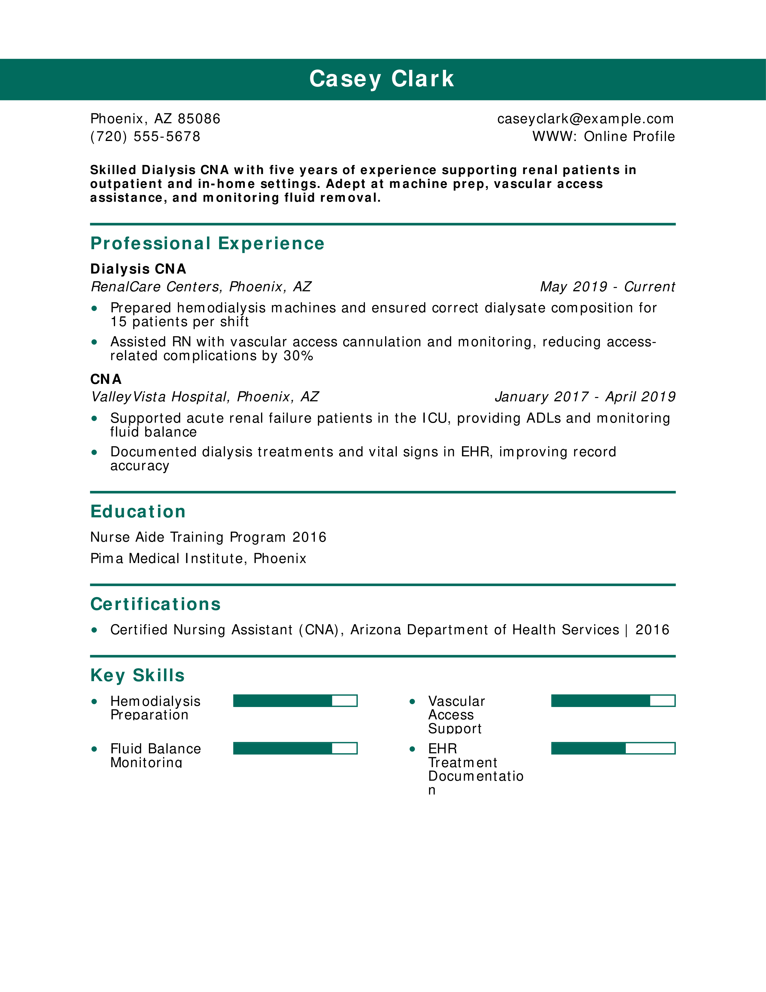 Dialysis CNA Resume