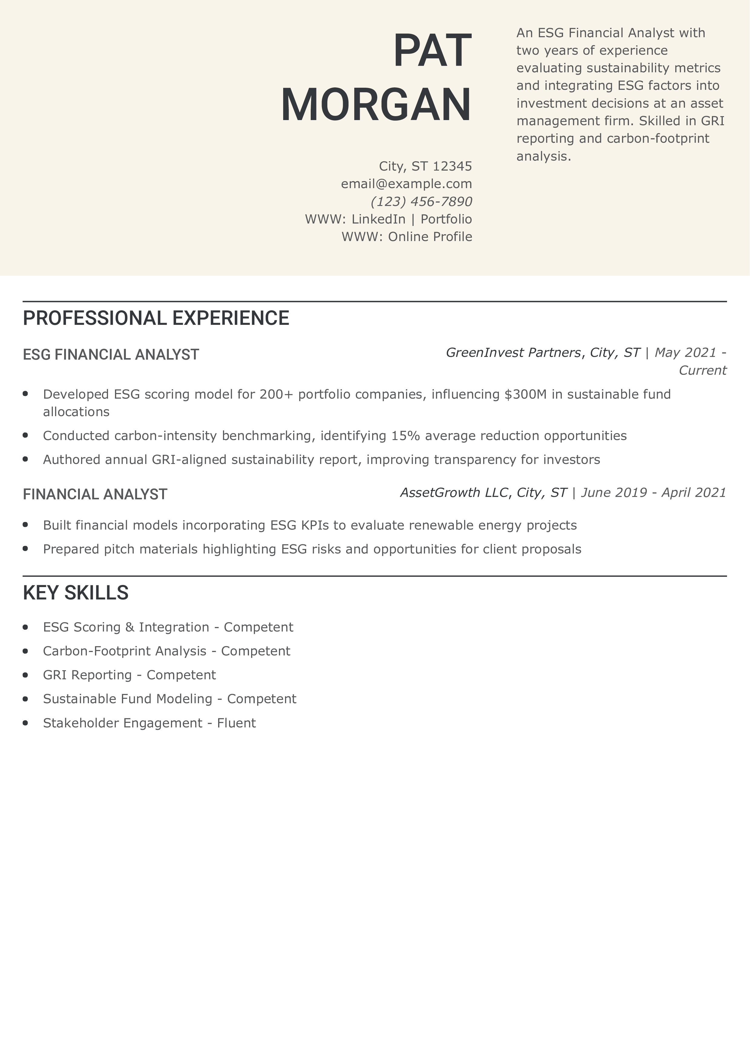 ESG Financial Analyst Resume