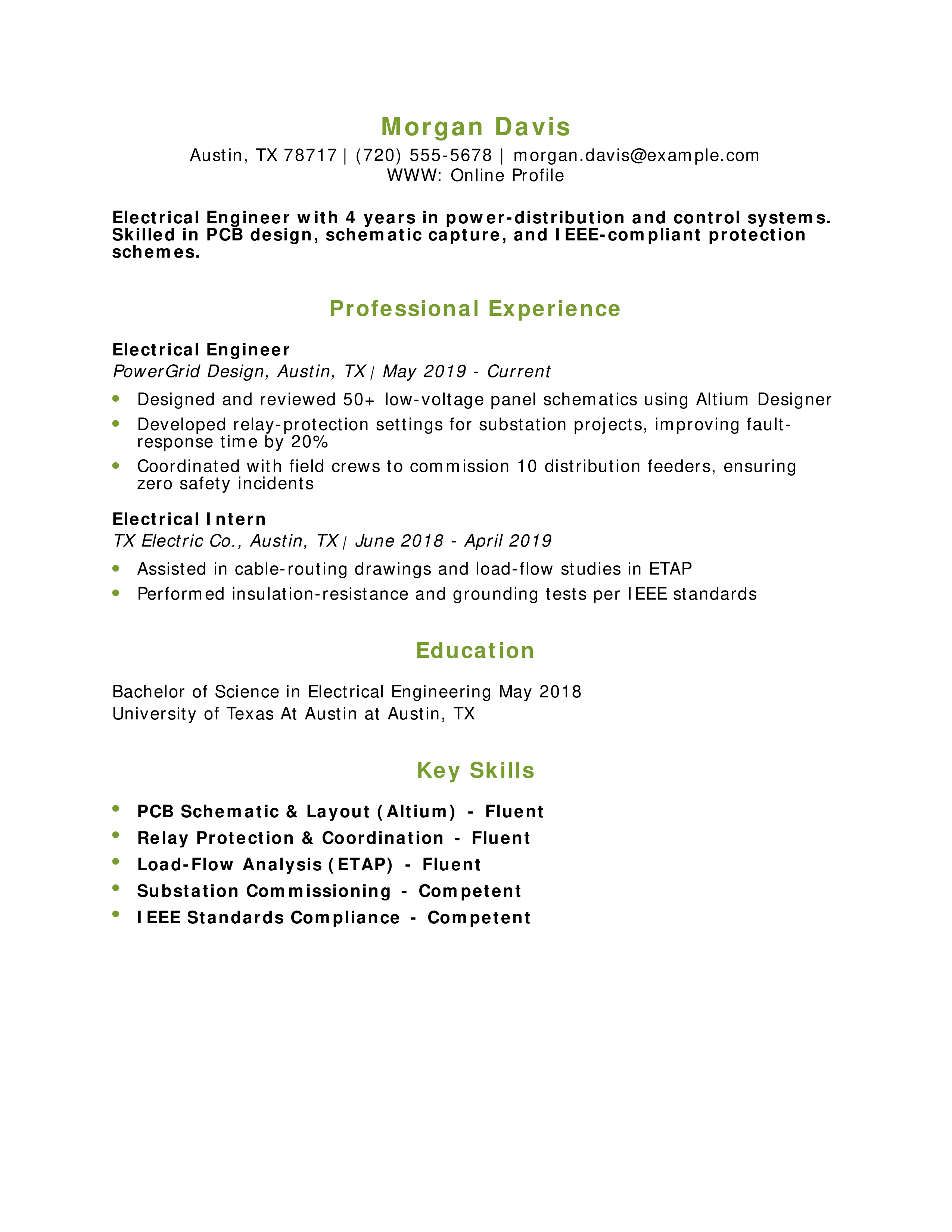Electrical Engineer Resume