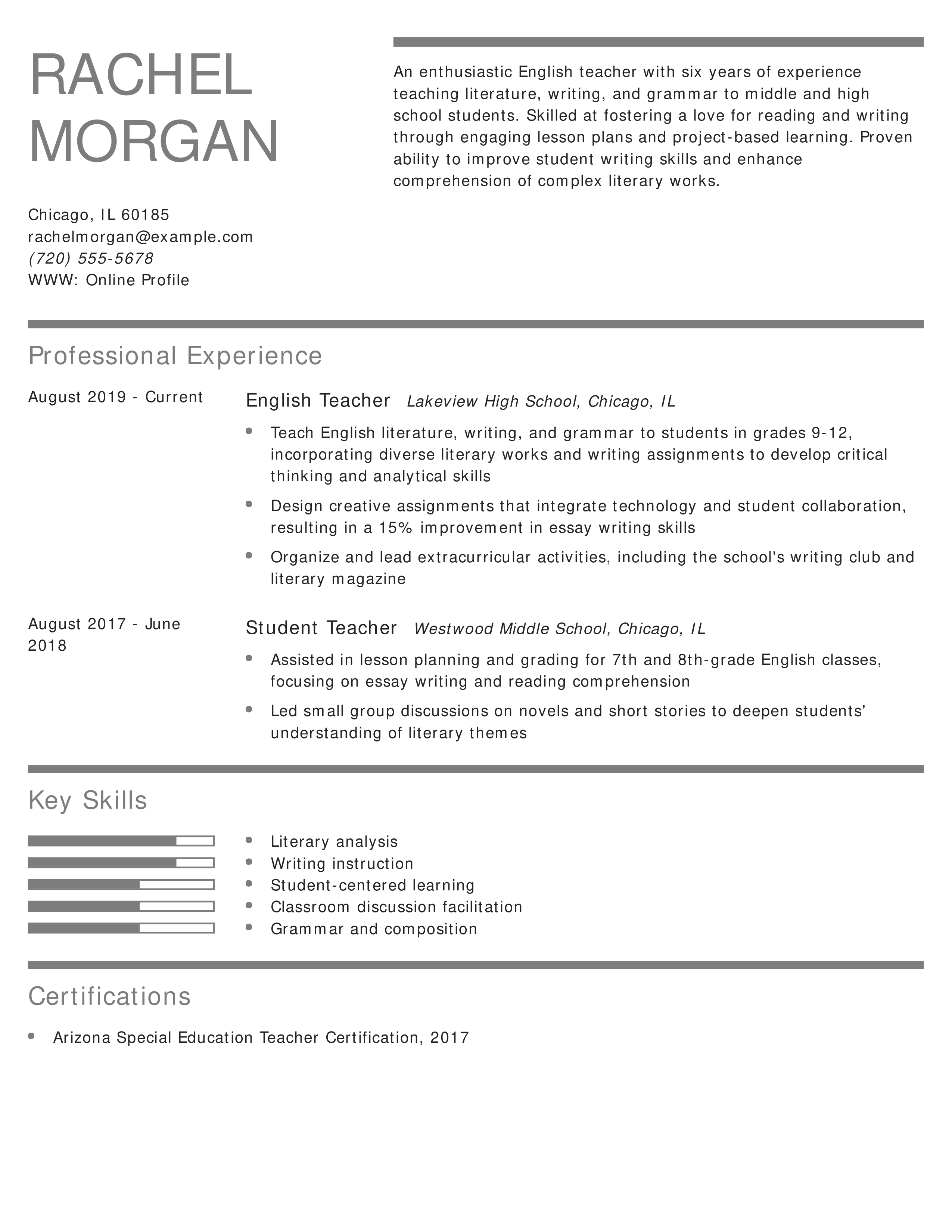 English Teacher Resume