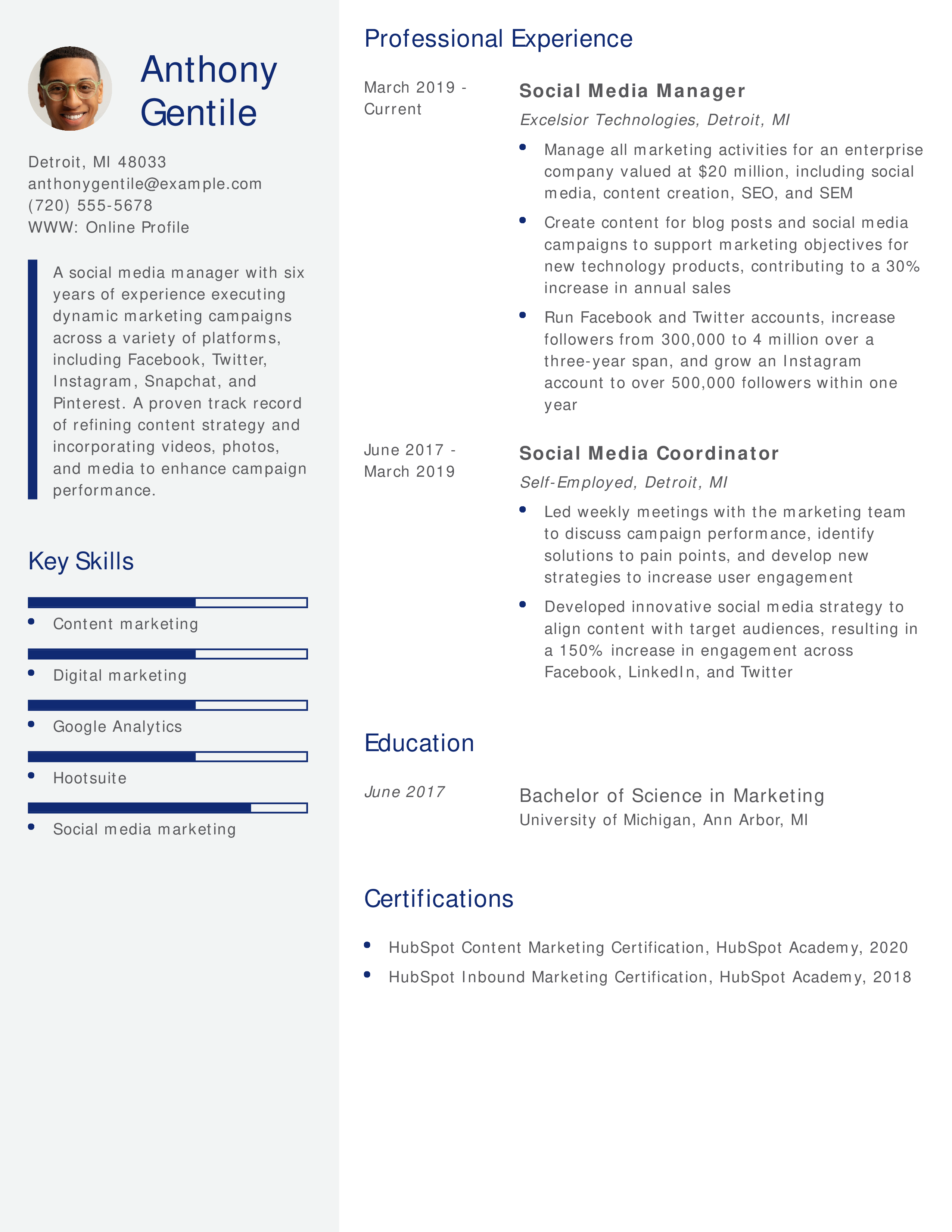 Enterprise Social Media Manager Resume