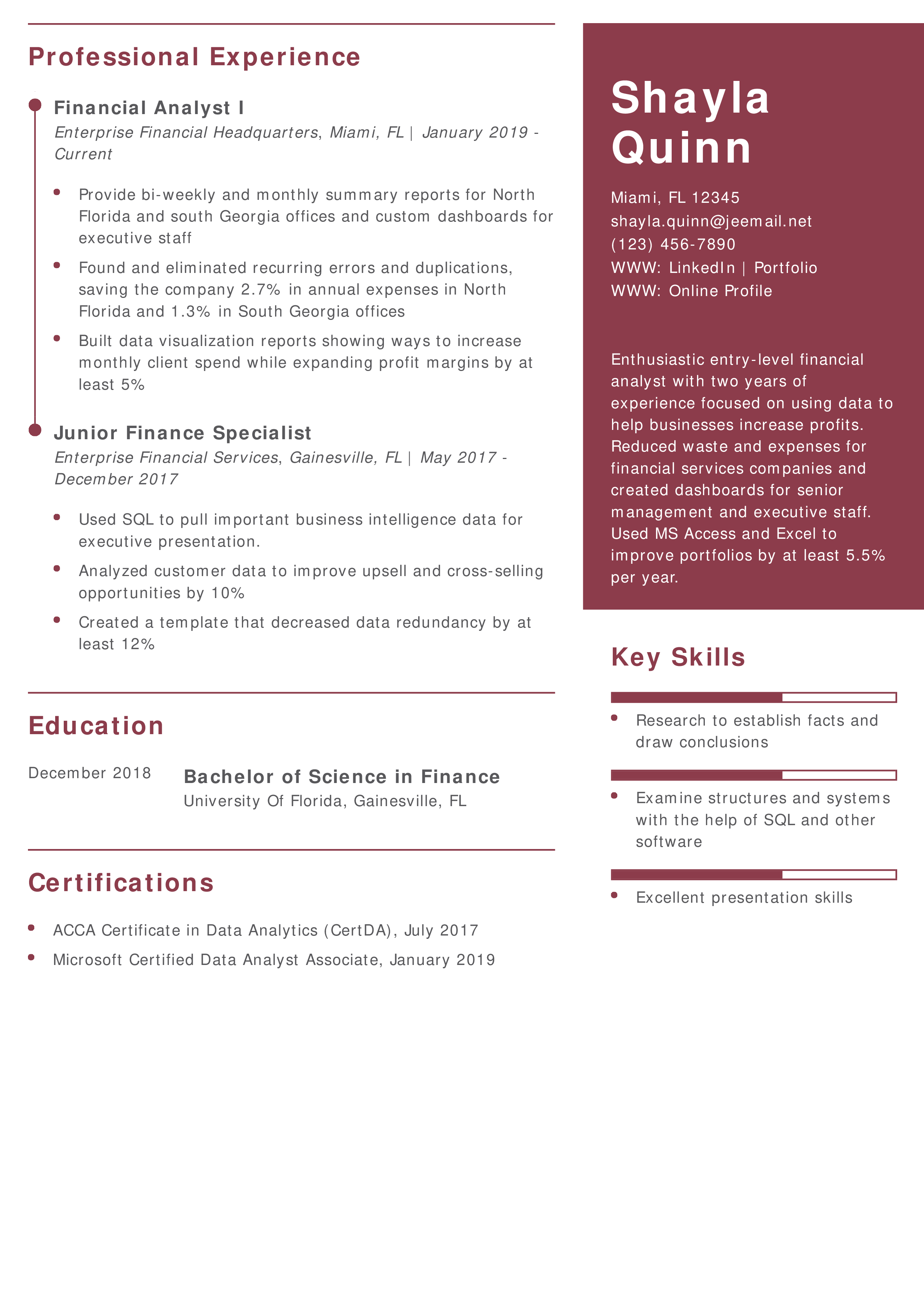 Entry-Level Financial Analyst Resume