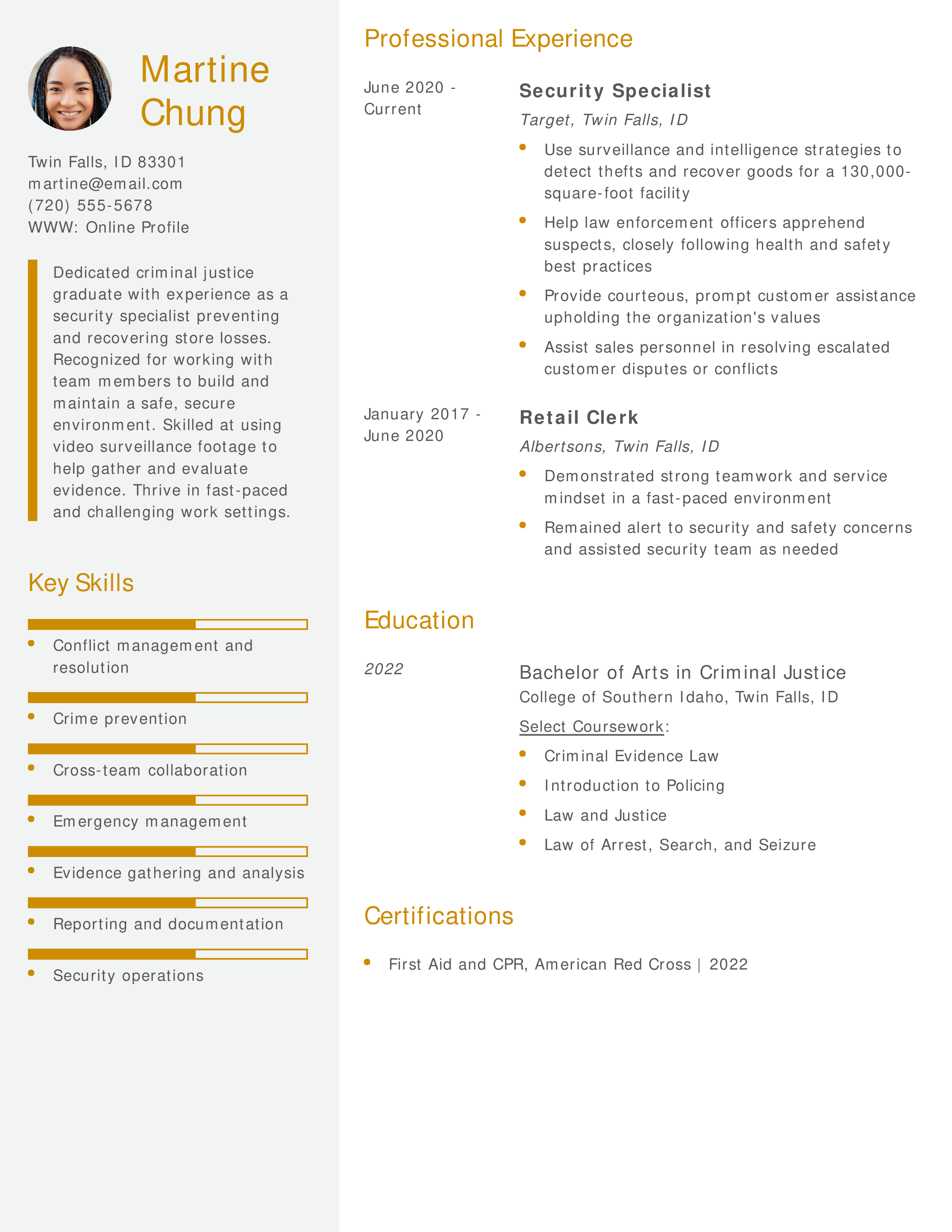 Entry-Level Law Enforcement Resume