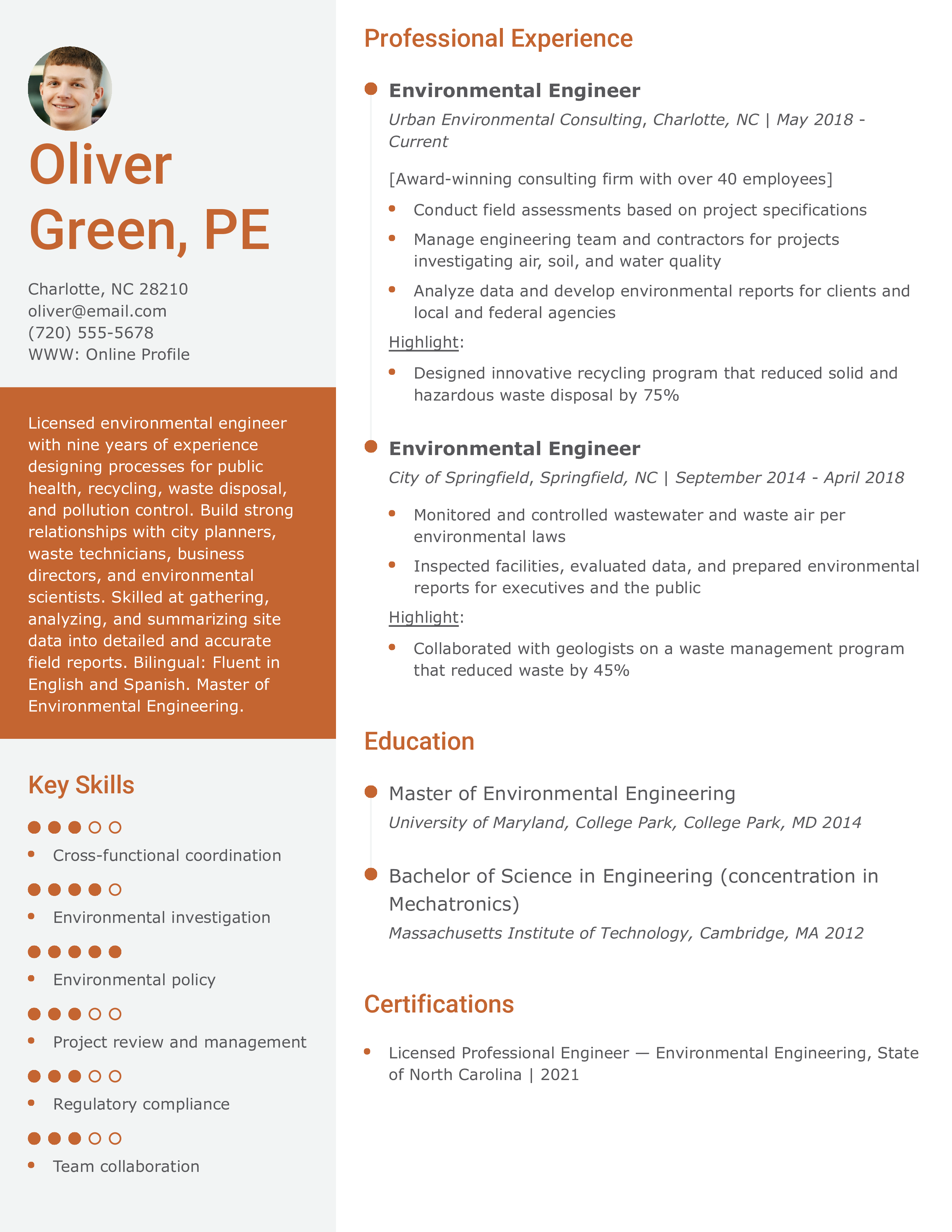 Environmental Engineer Resume