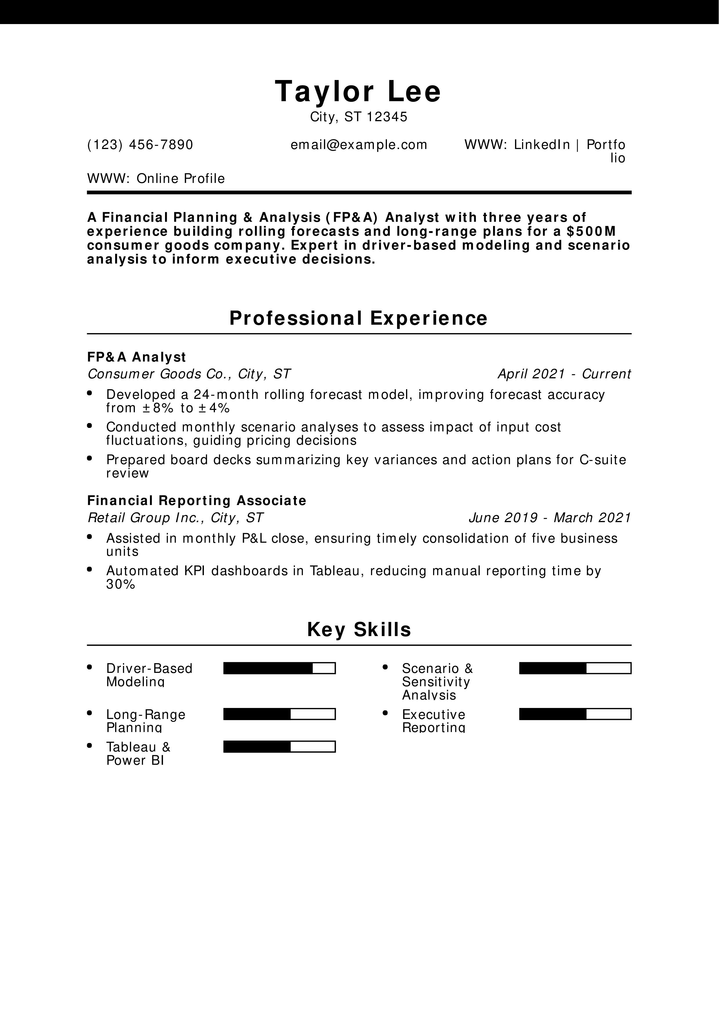 FP&A Analyst Resume