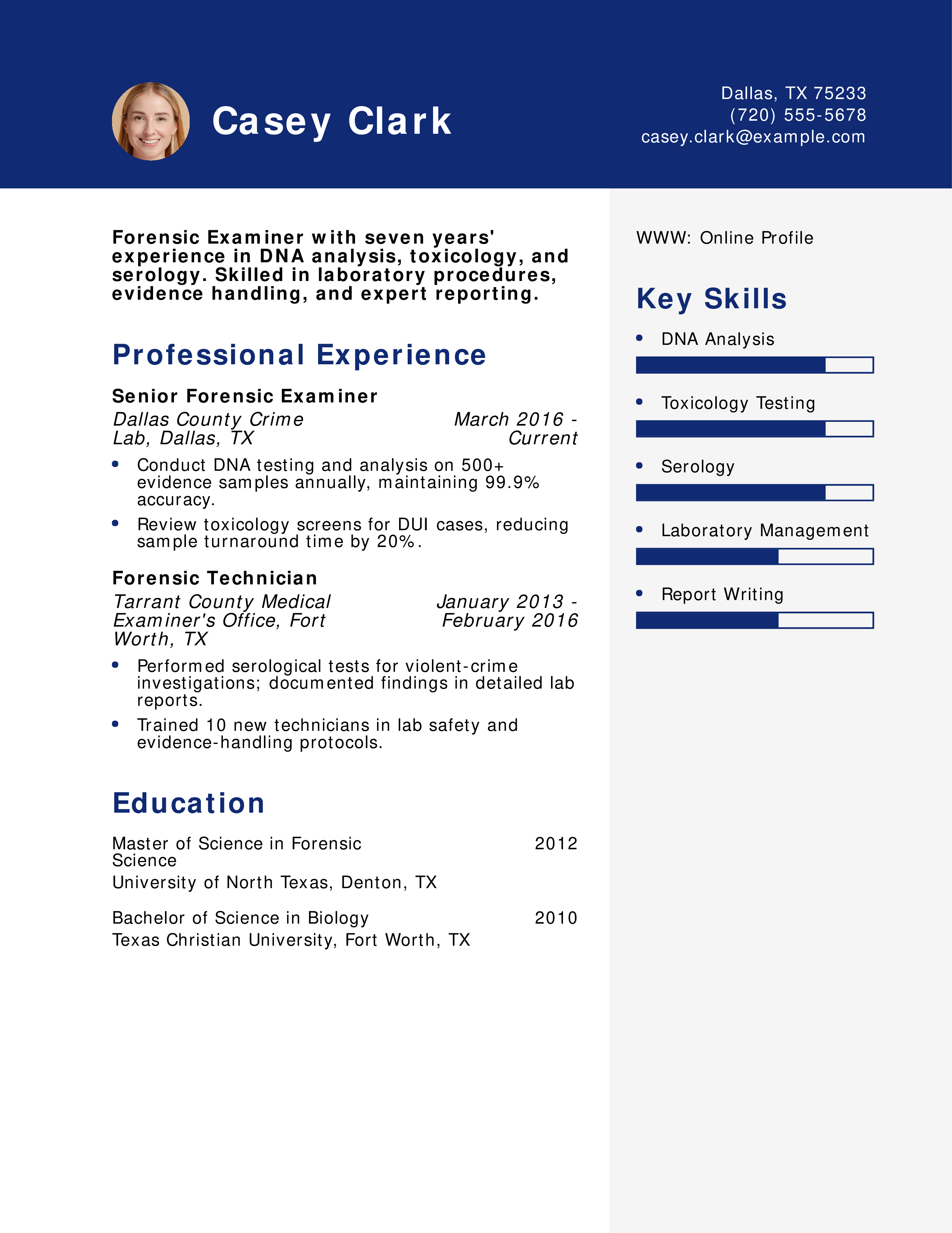 Forensic Examiner Resume