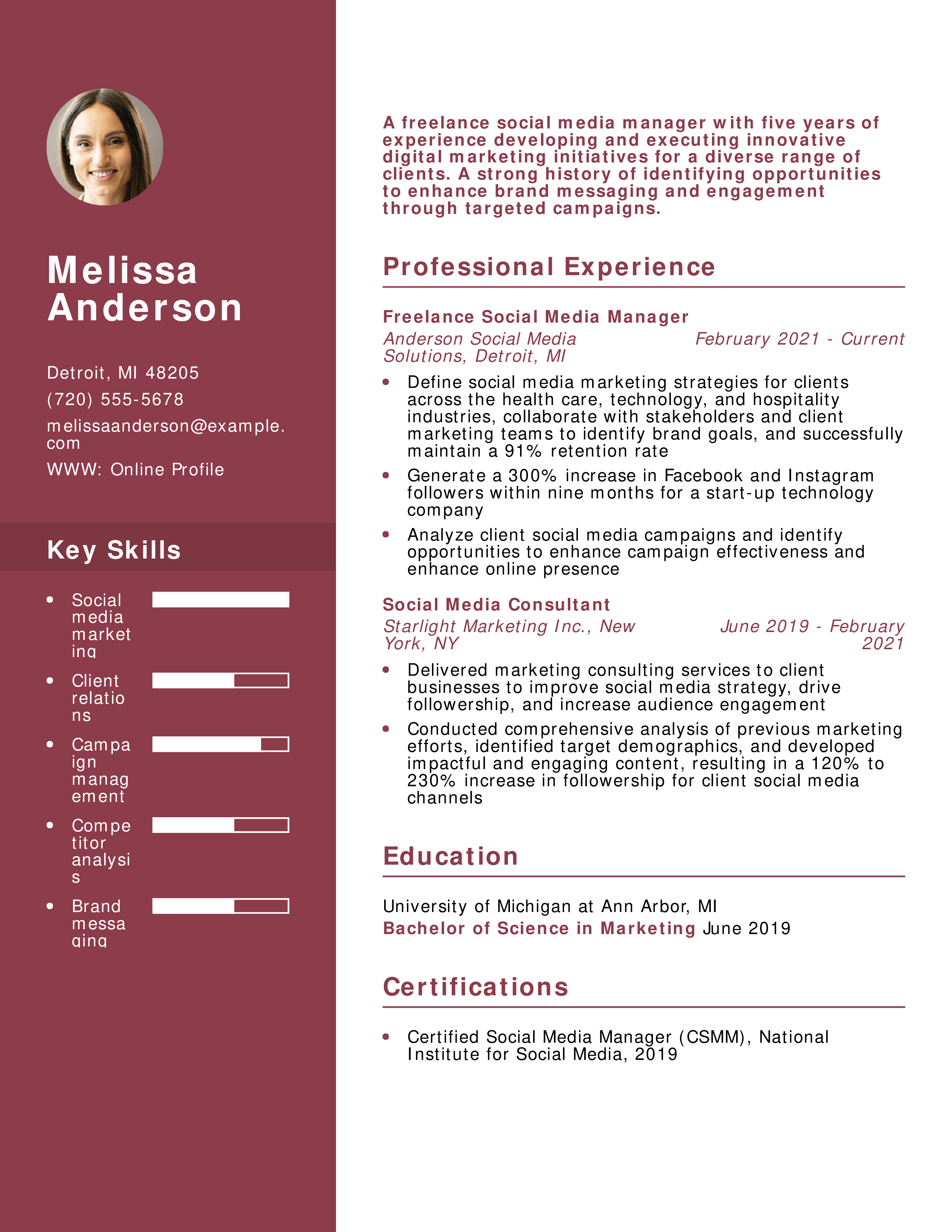 Freelance Social Media Manager Resume