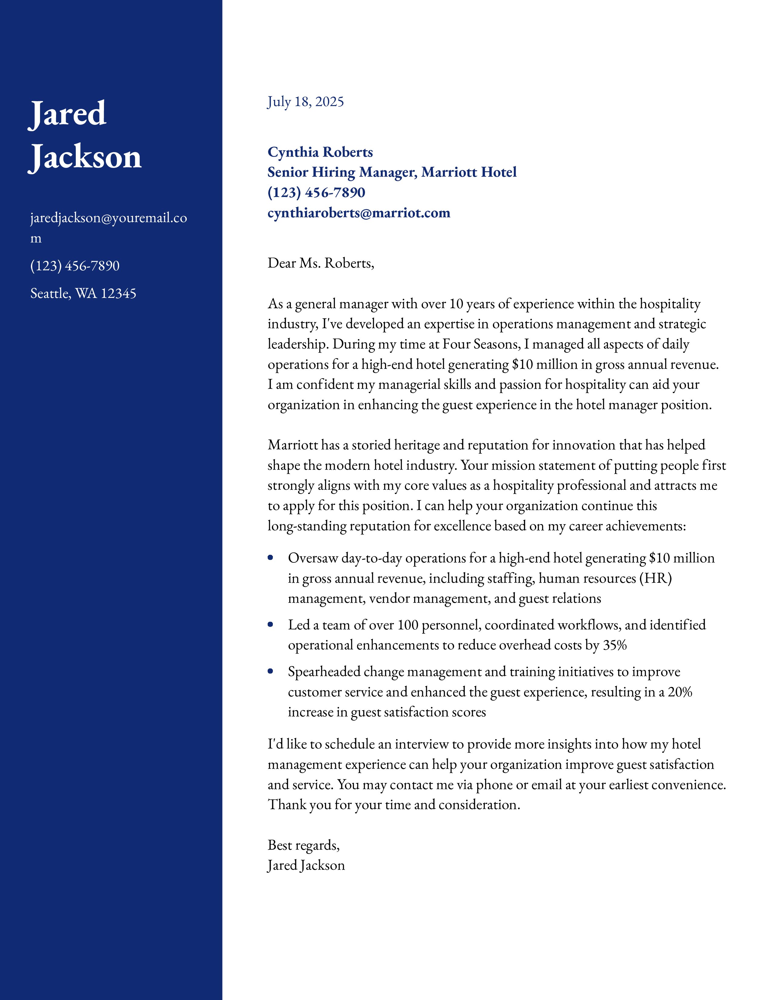 General Manger Cover Letter