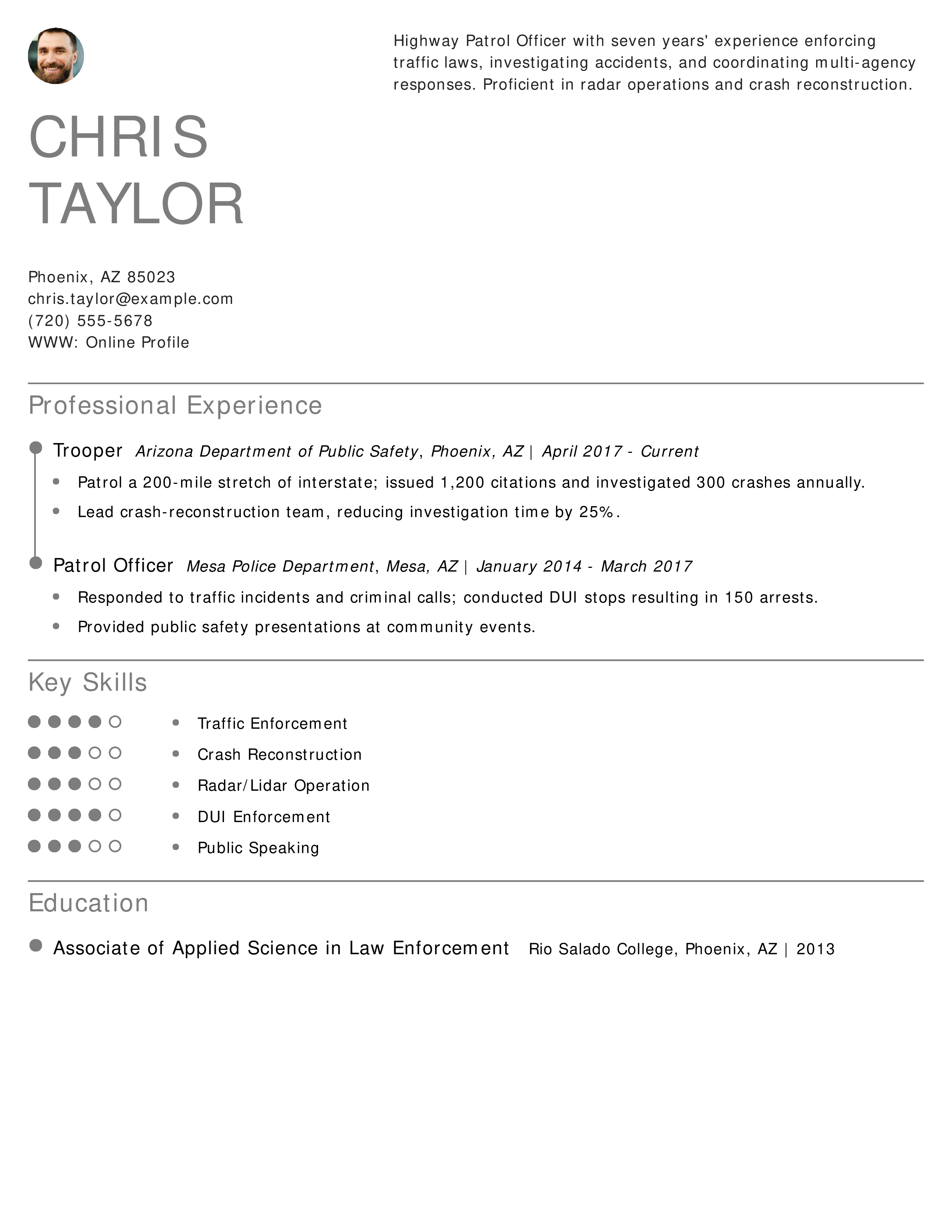 Highway Patrol Officer Resume