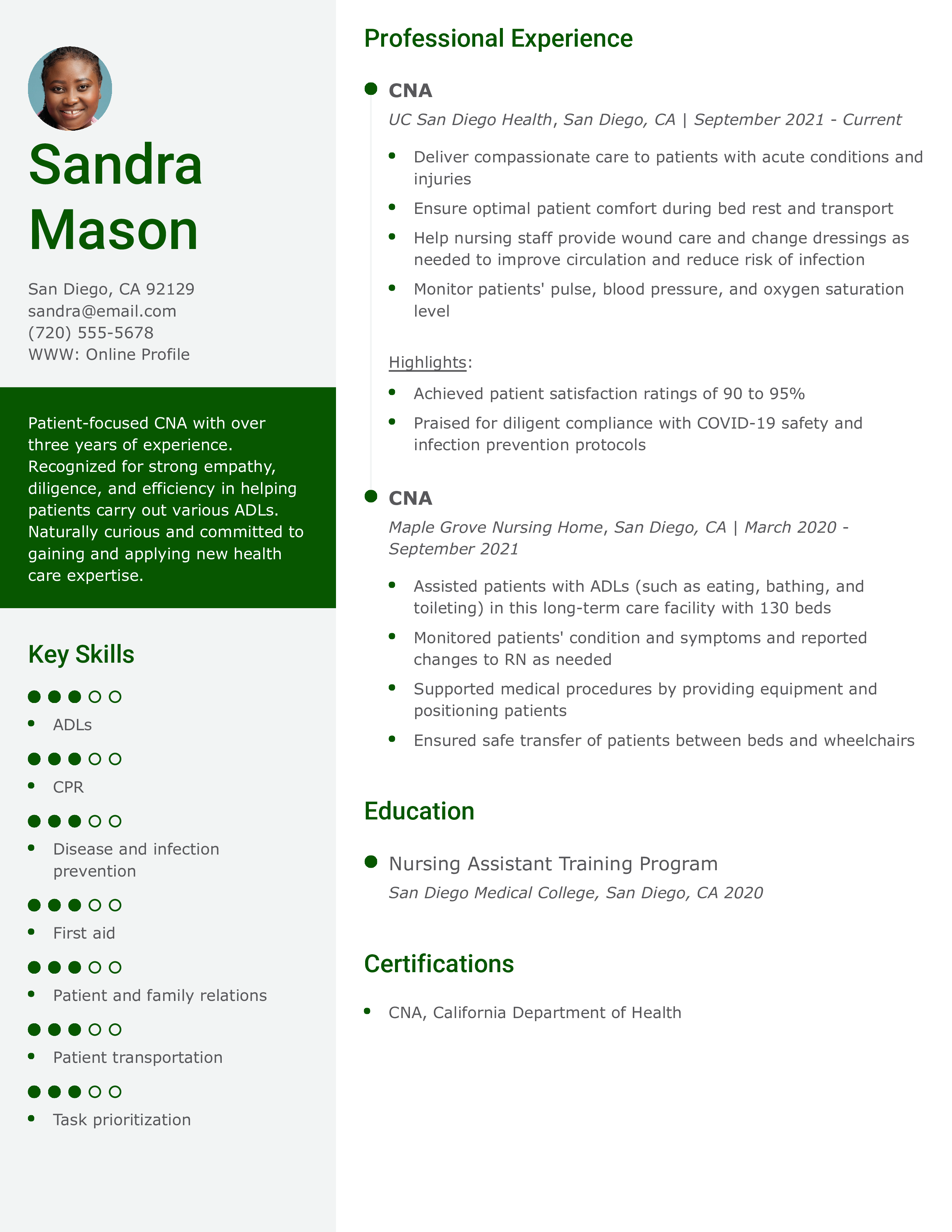 Hospital CNA Resume