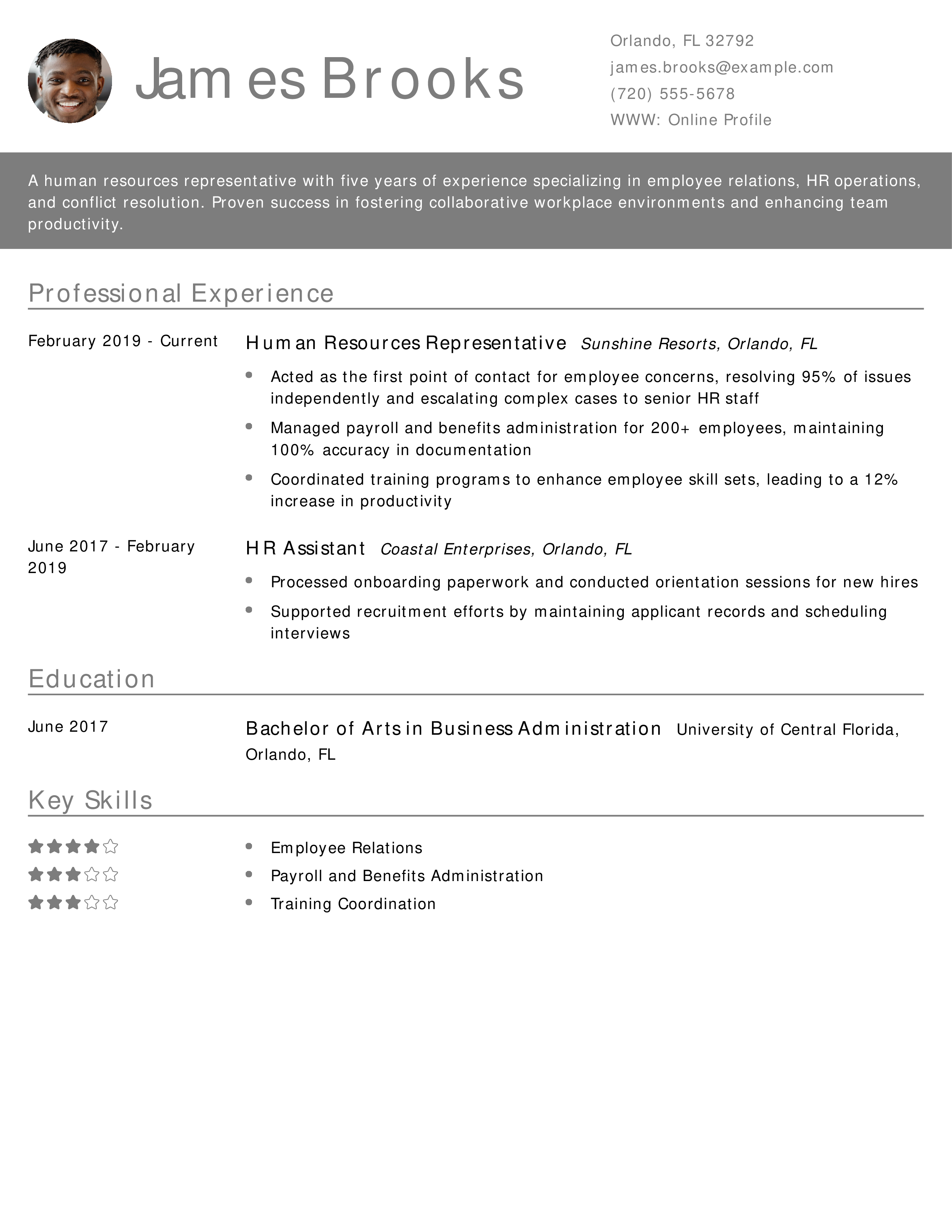 Human Resources Representative Resume