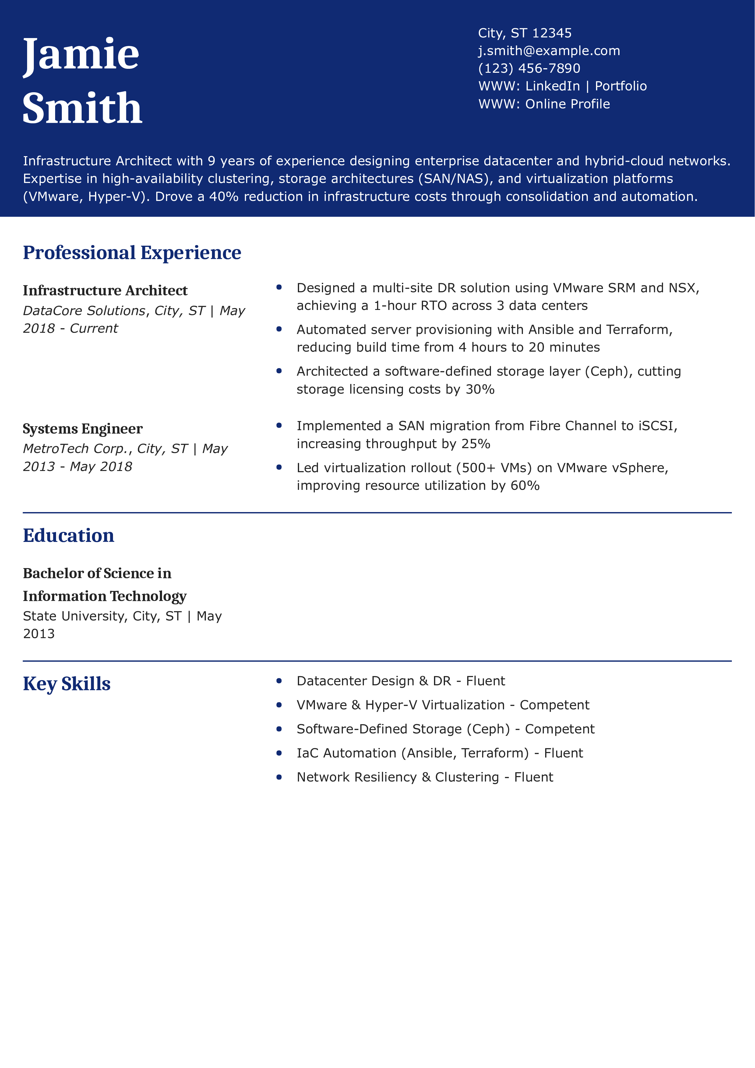 Infrastructure Architect Resume