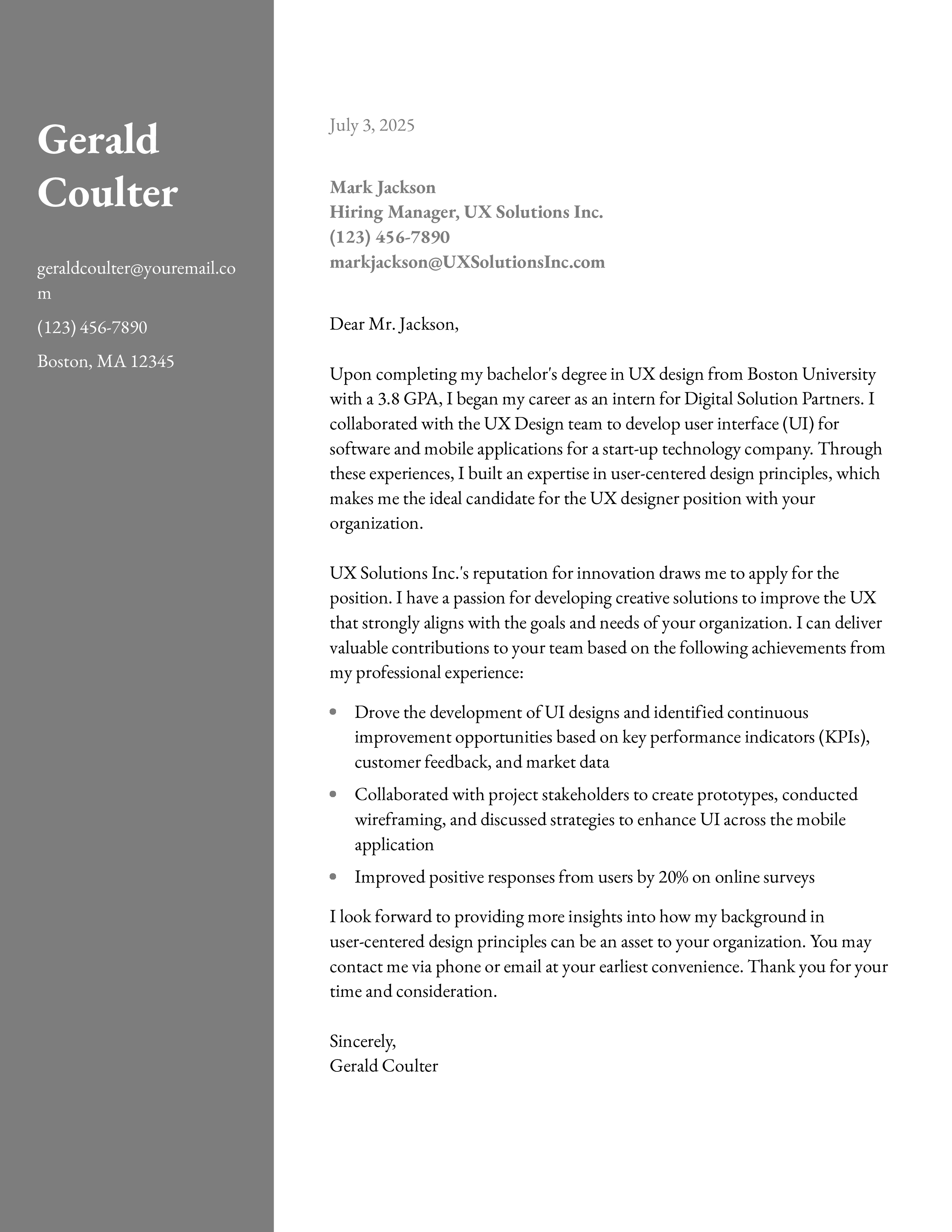 Junior UX Designer Cover Letter