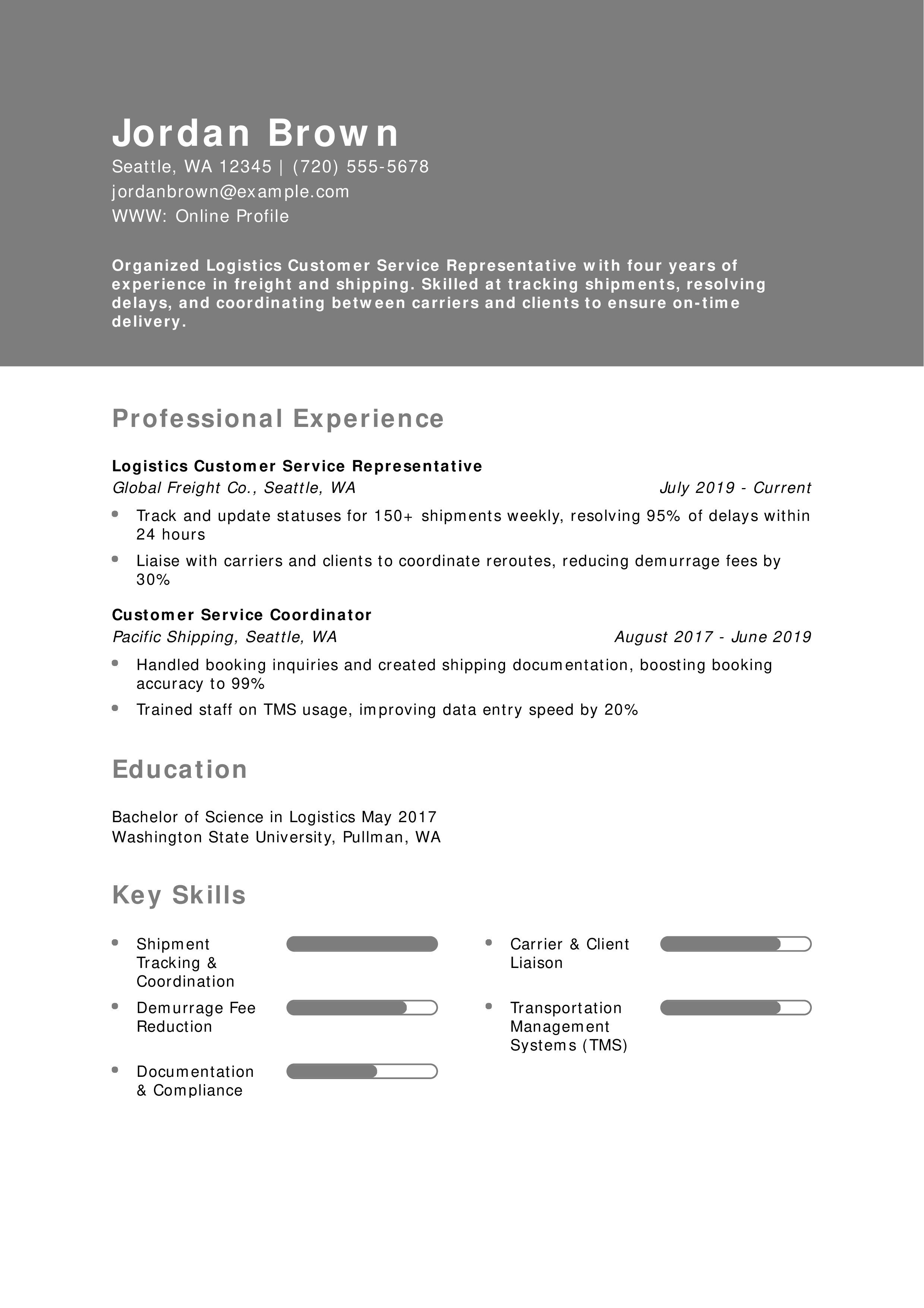 Logistics Customer Service Representative Resume