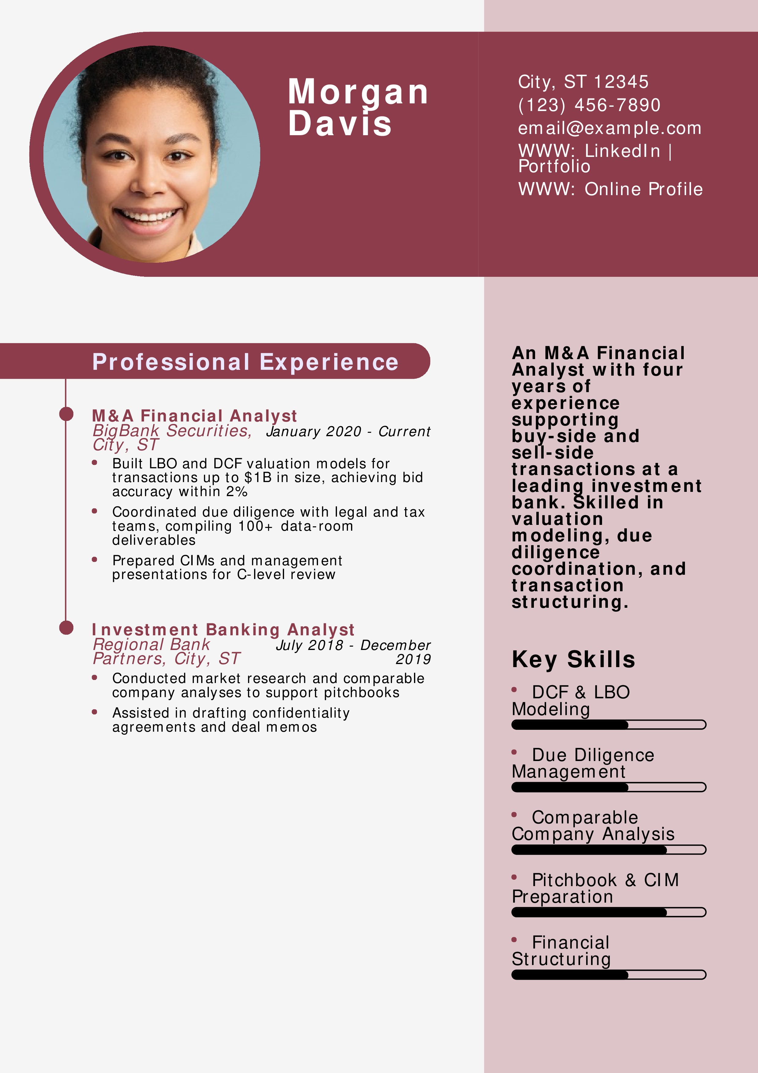 M&A Analyst Resume