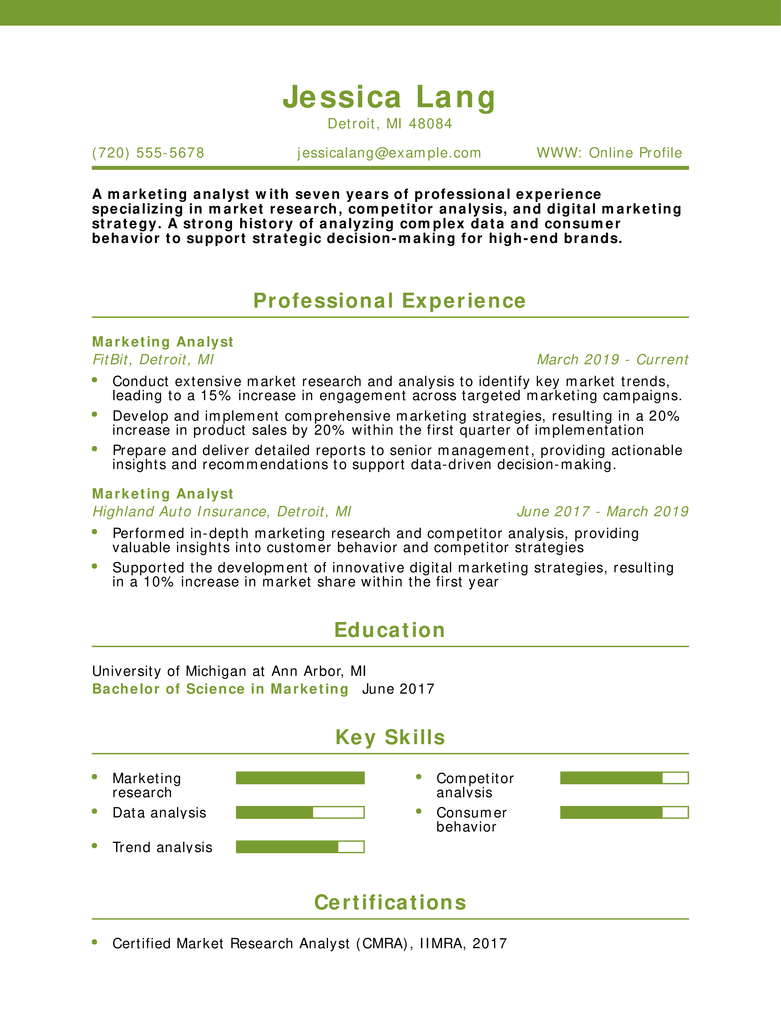 Marketing Analyst Resume
