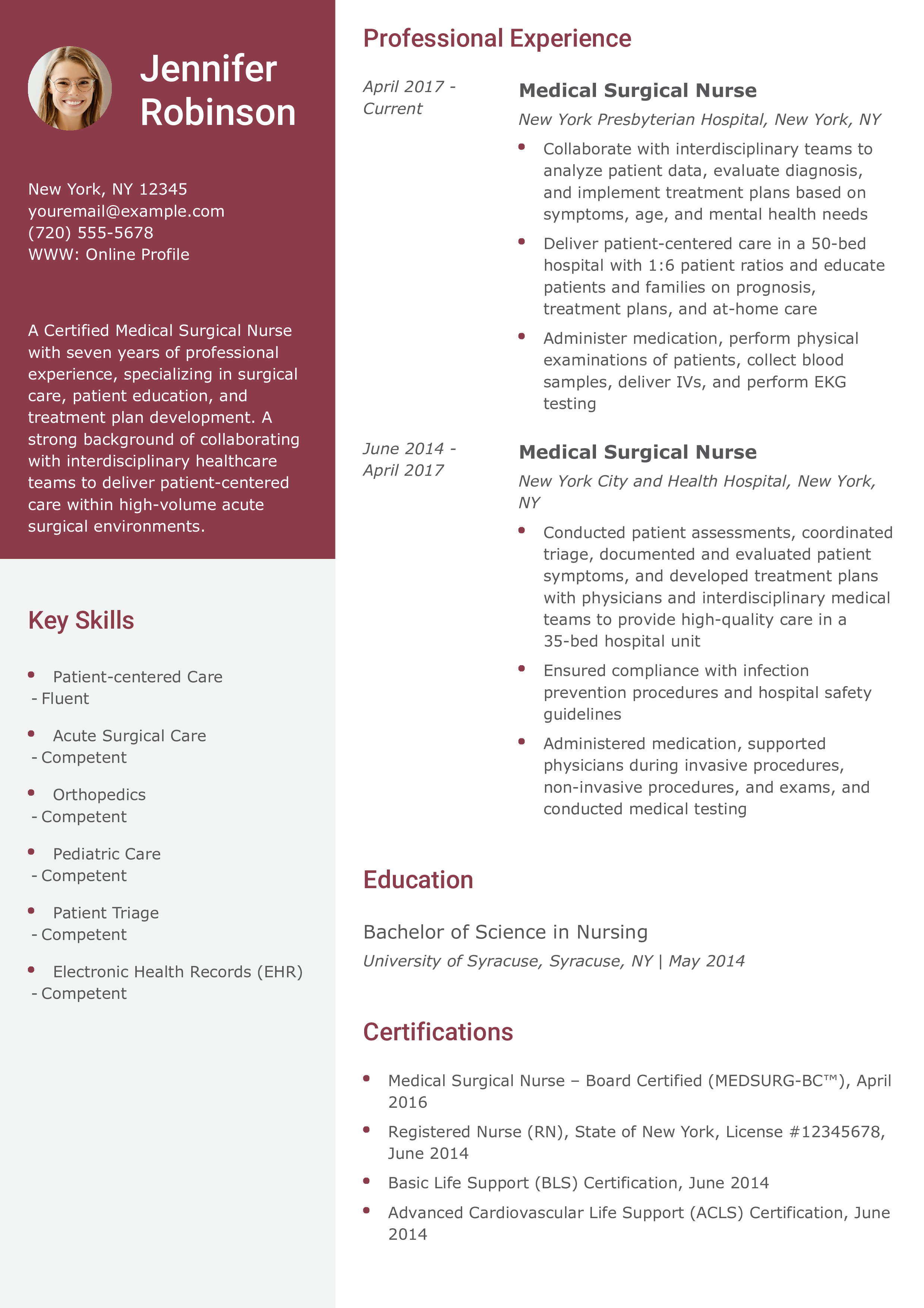 Medical Surgical Nurse Resume