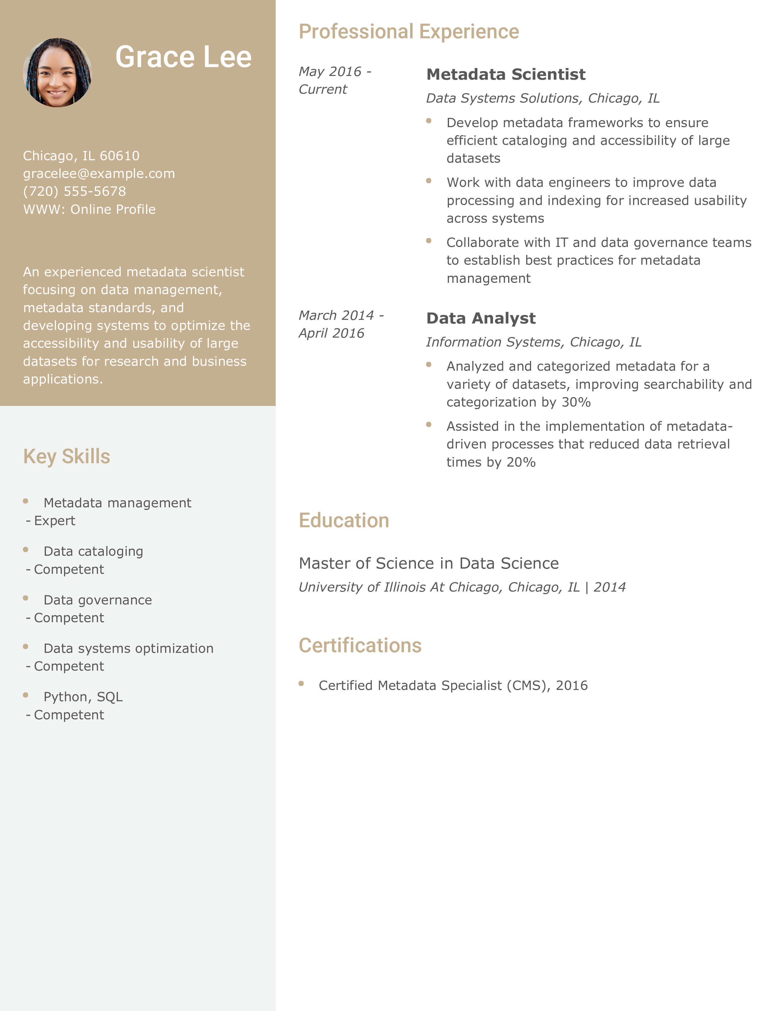 Metadata Scientist Resume