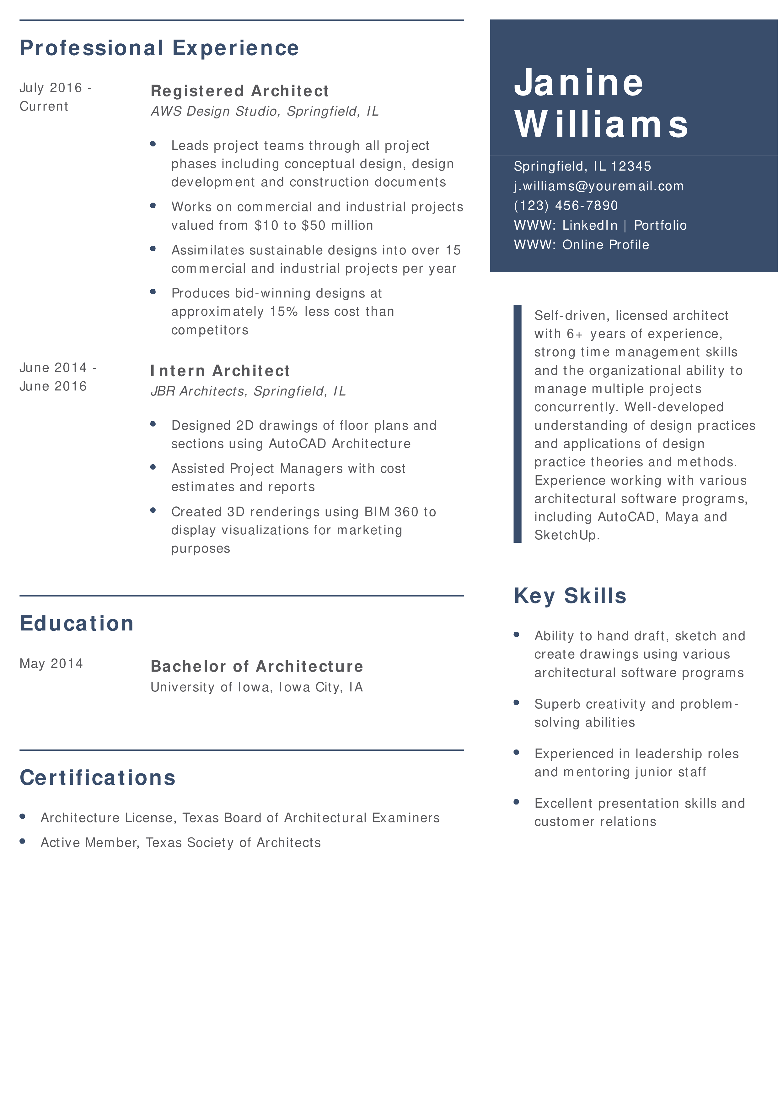 Mid-Career Architect Resume