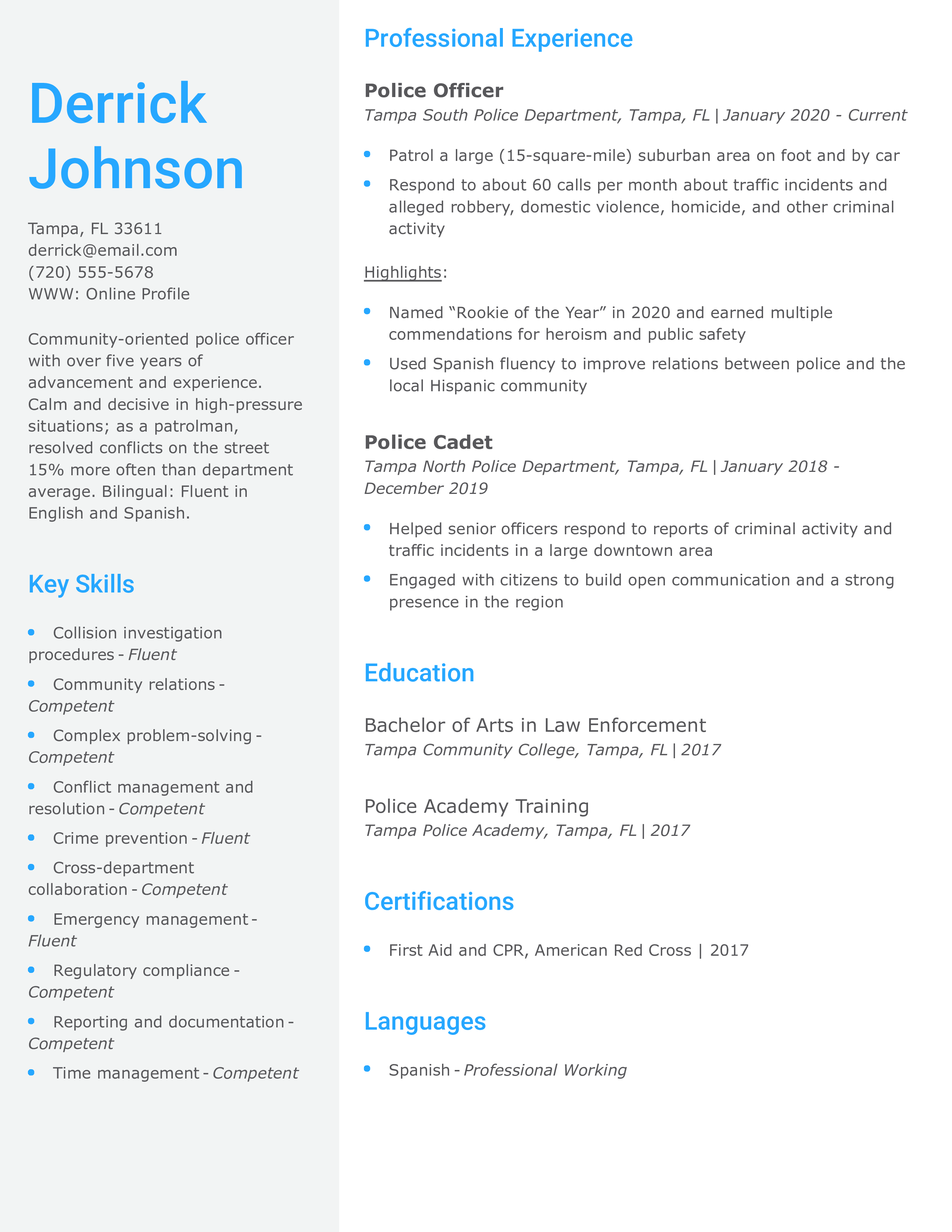 Mid-Career Law Enforcement Resume