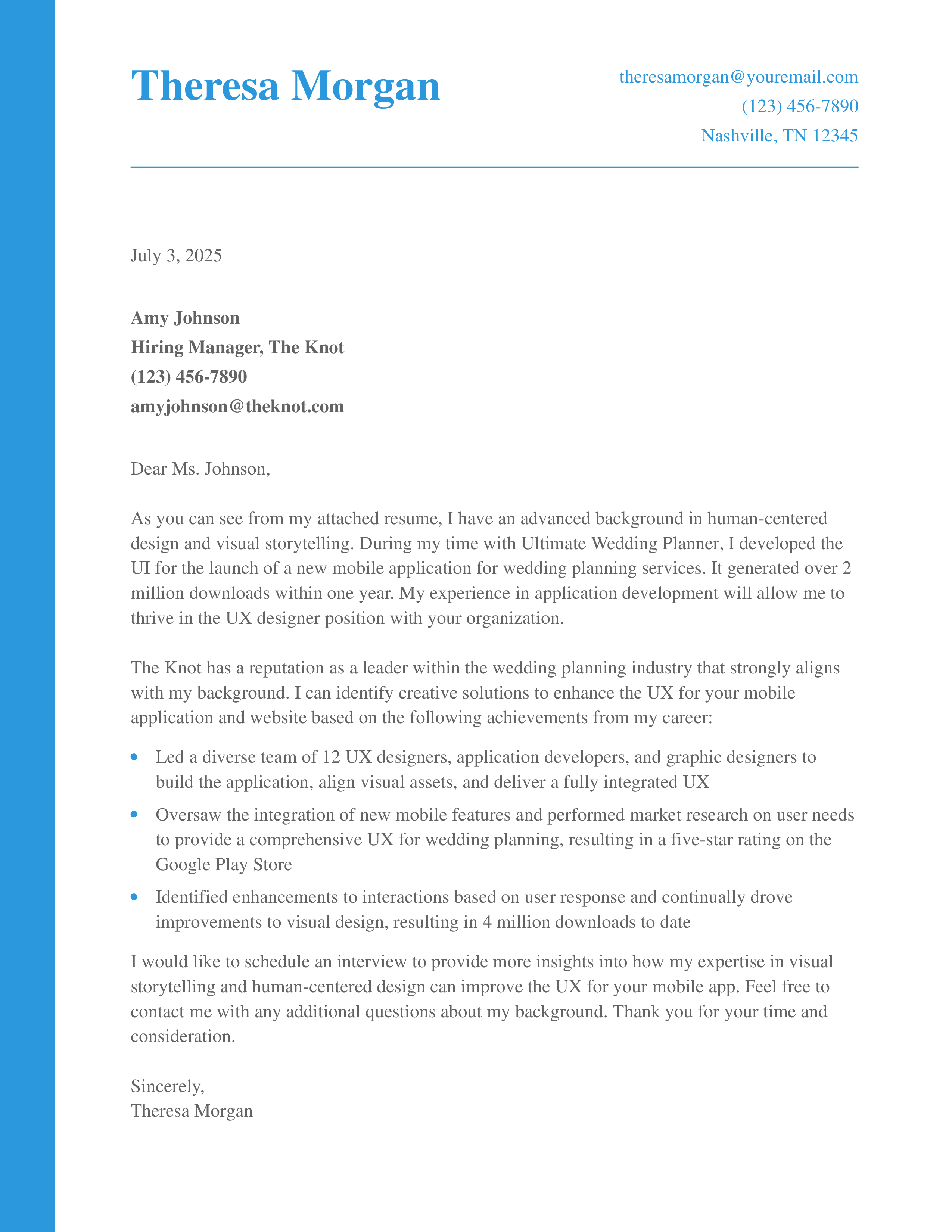 Mobile UX Designer Cover Letter