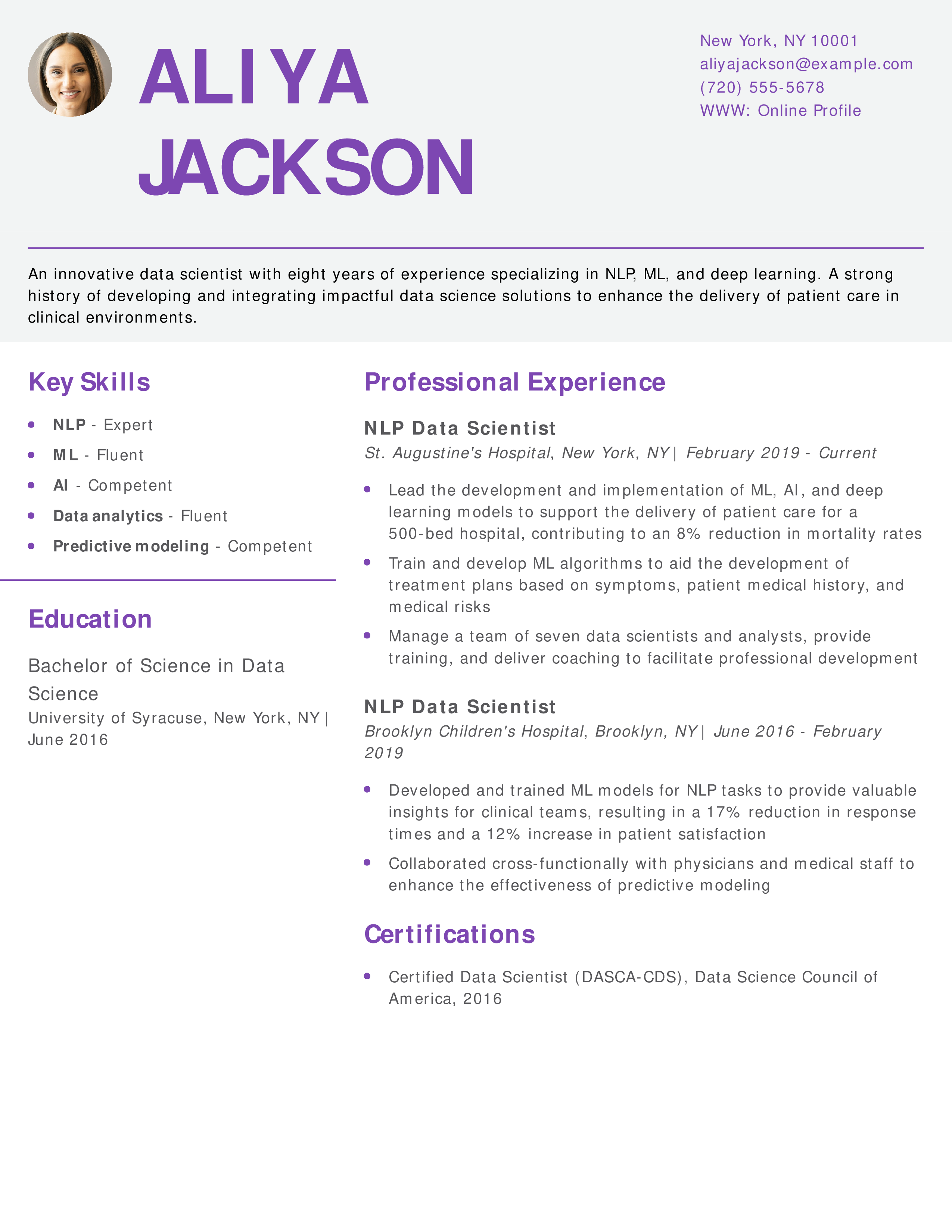 NLP Data Scientist Resume