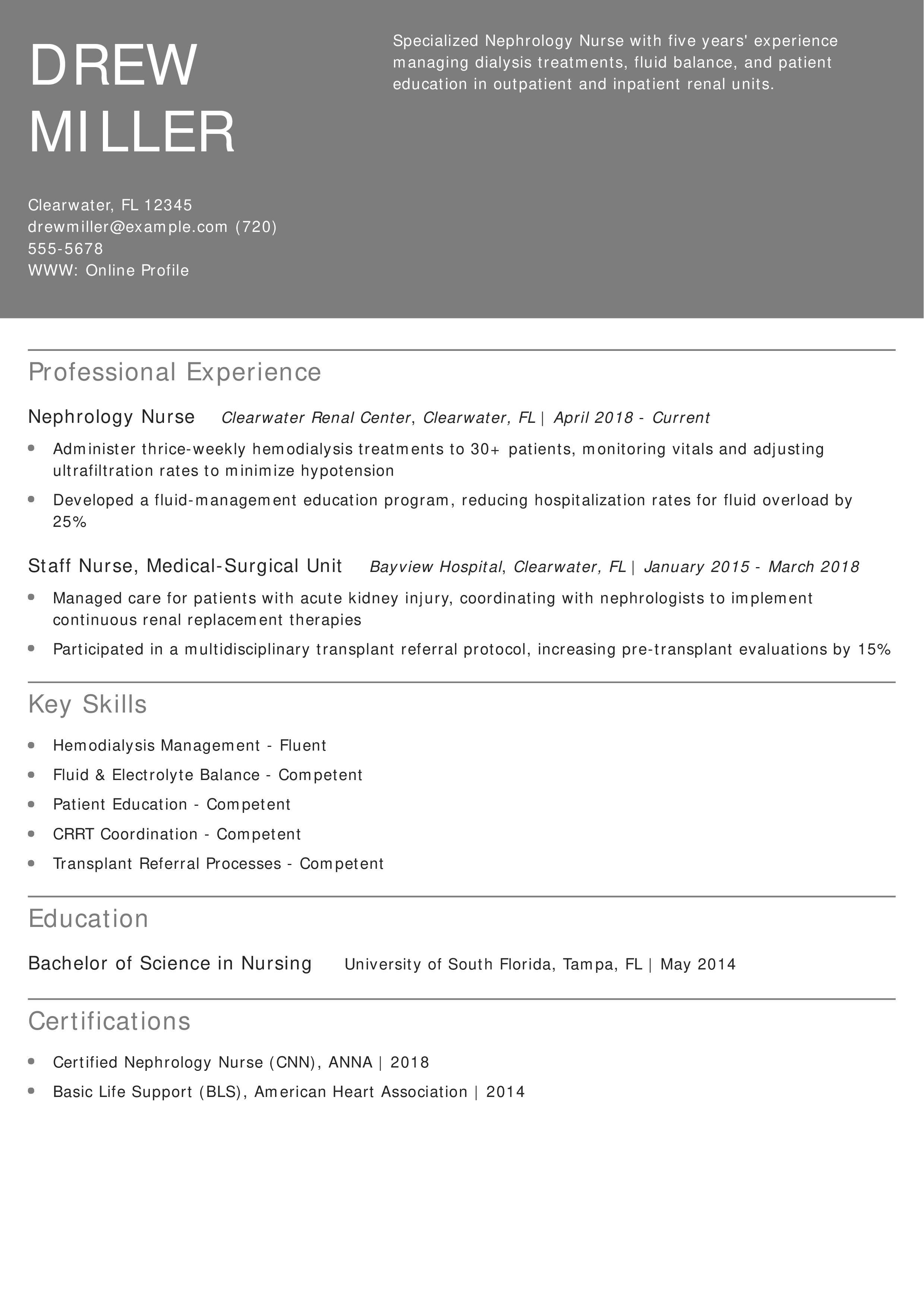 Nephrology Nurse Resume
