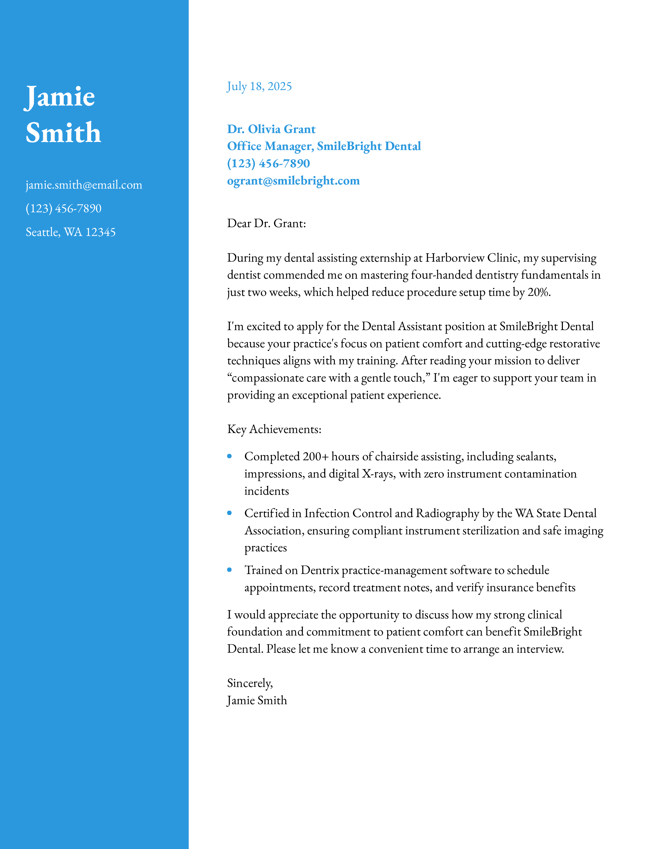 New Graduate Dental Assistant Cover Letter