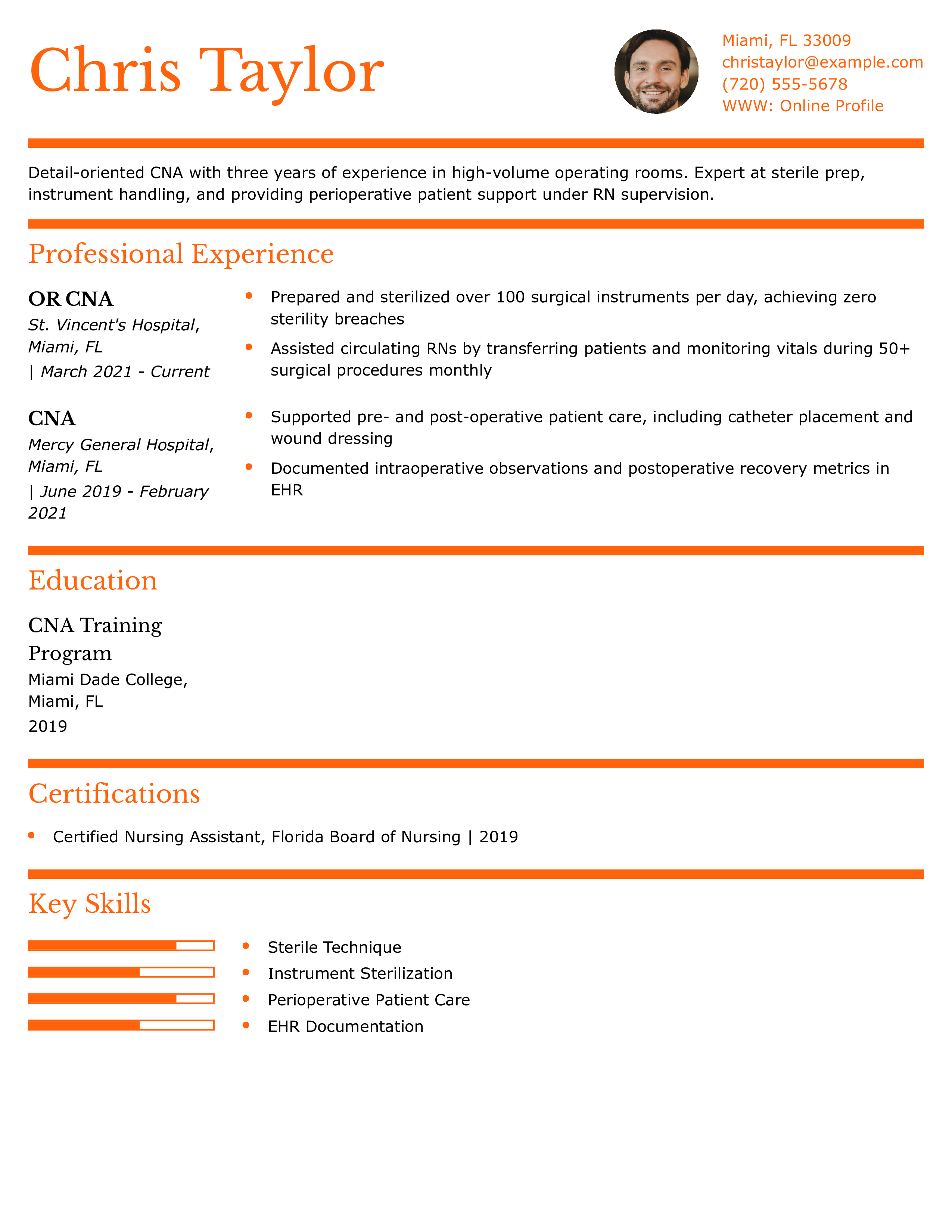 Operating Room CNA Resume