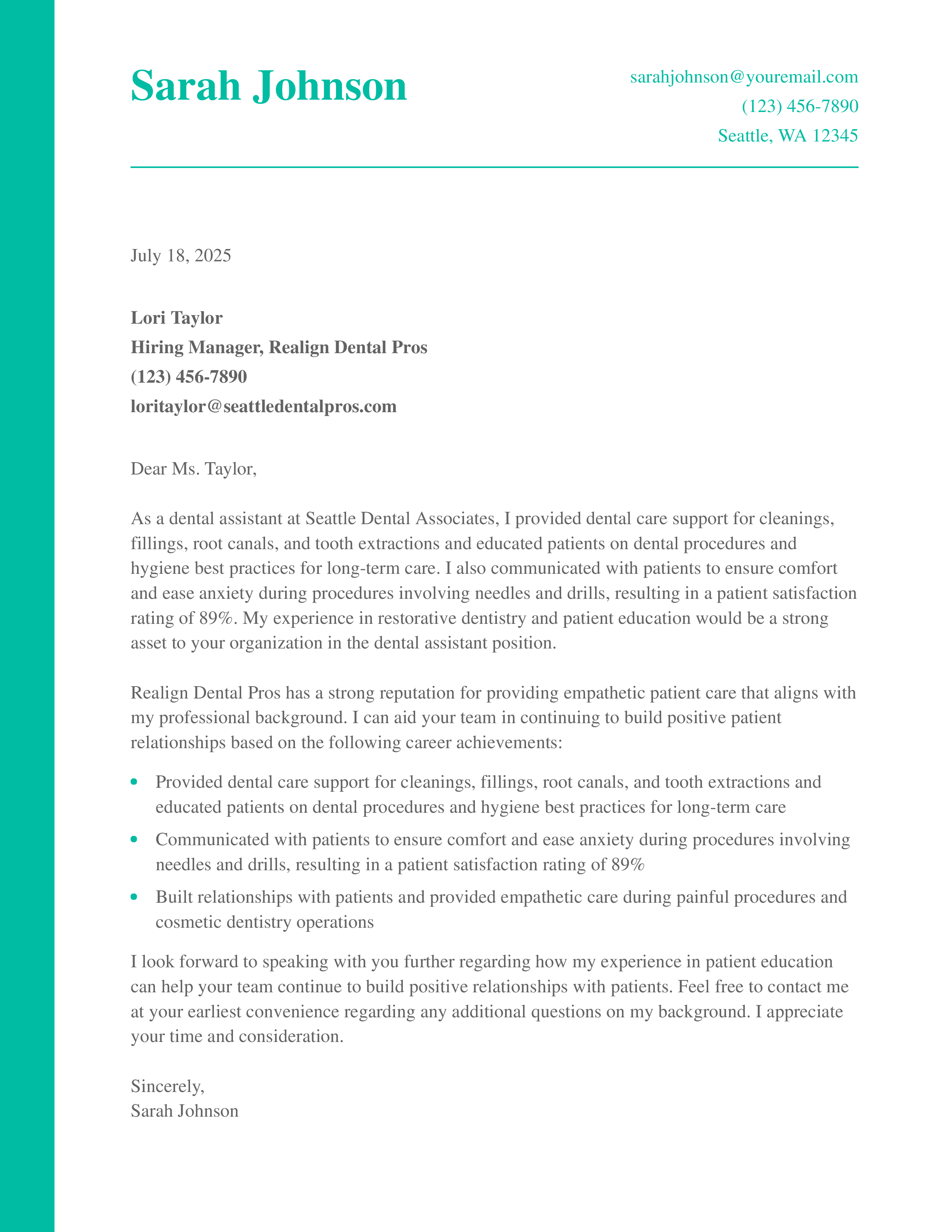 Patient-Centered Assistant Cover Letter