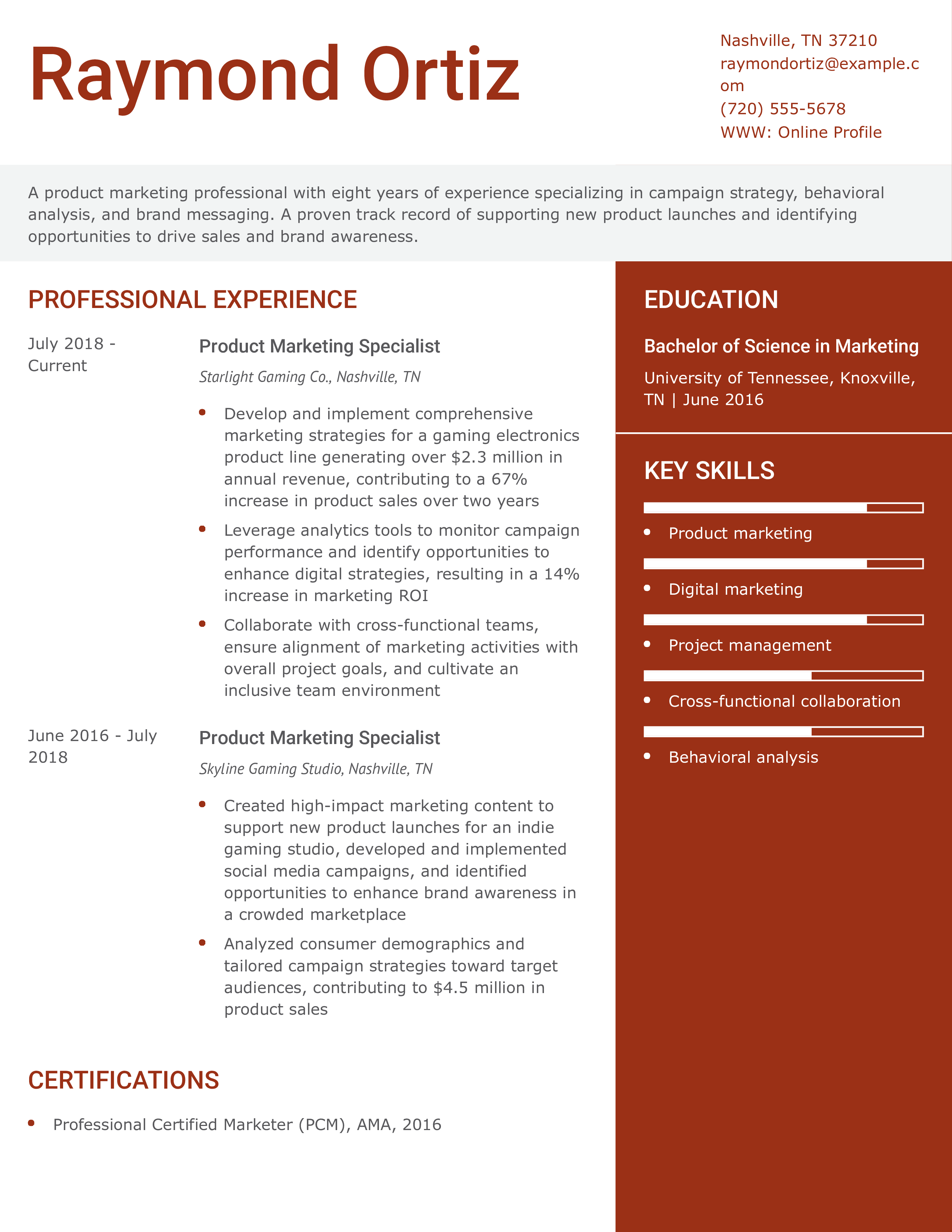 Product Marketing Resume