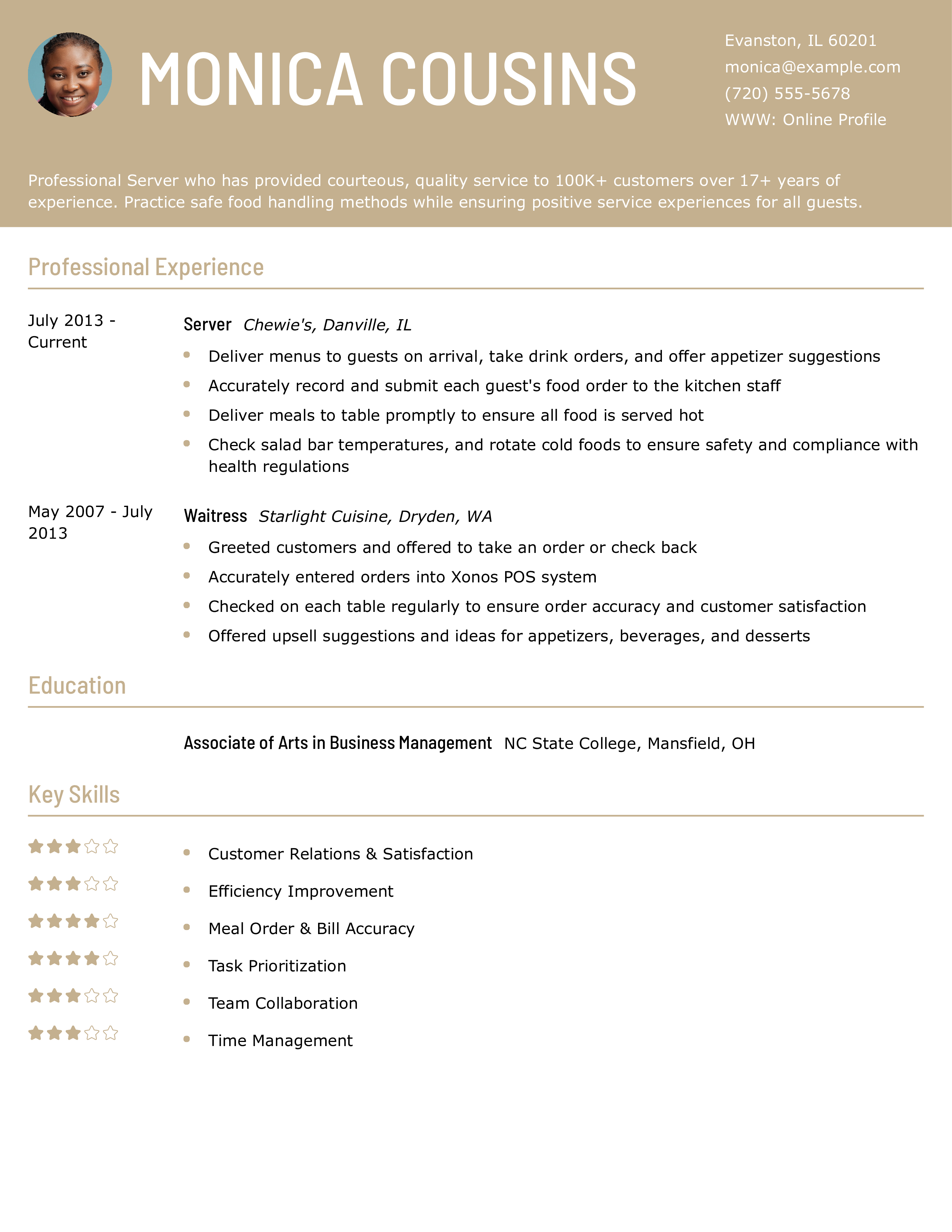 Professional Server Resume