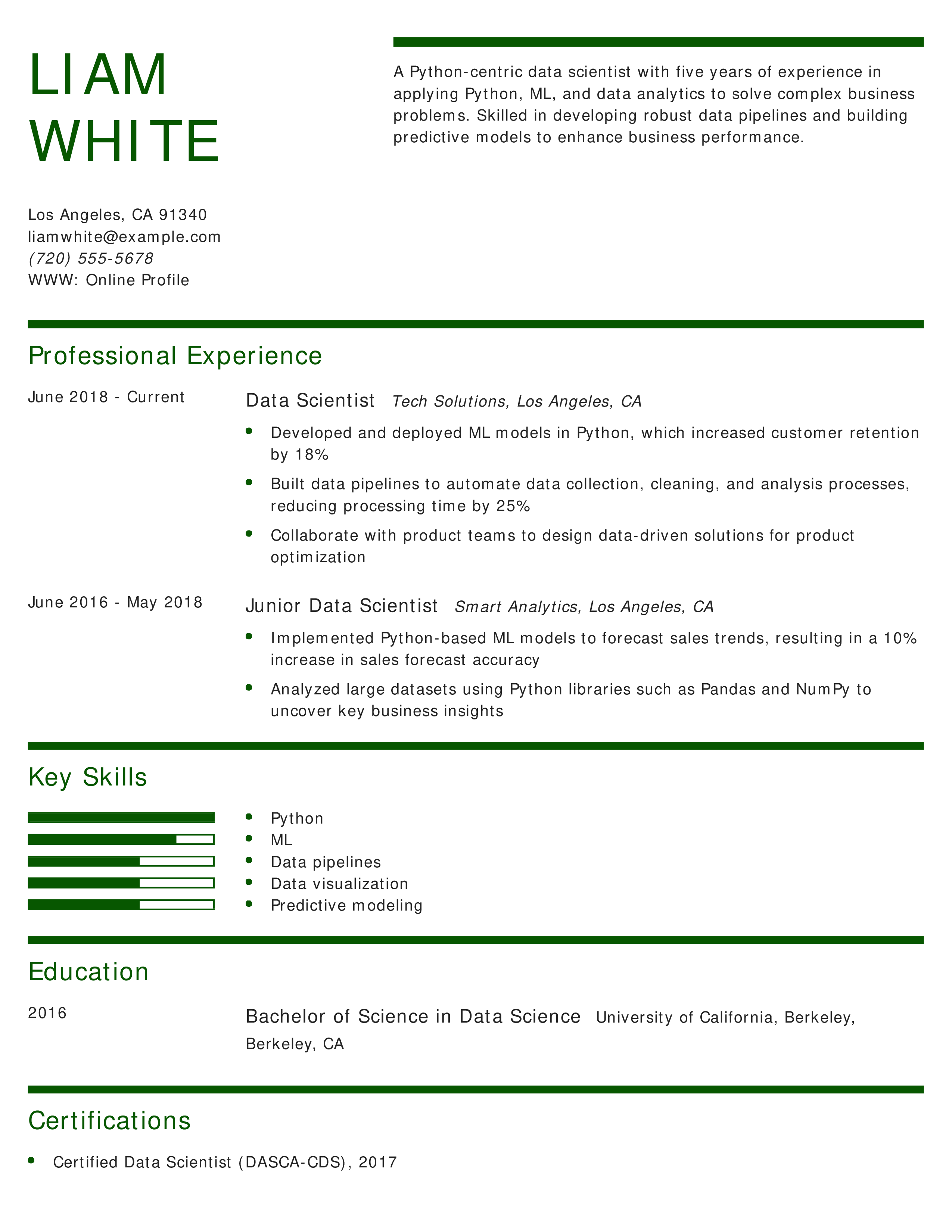 Python Data Scientist Resume
