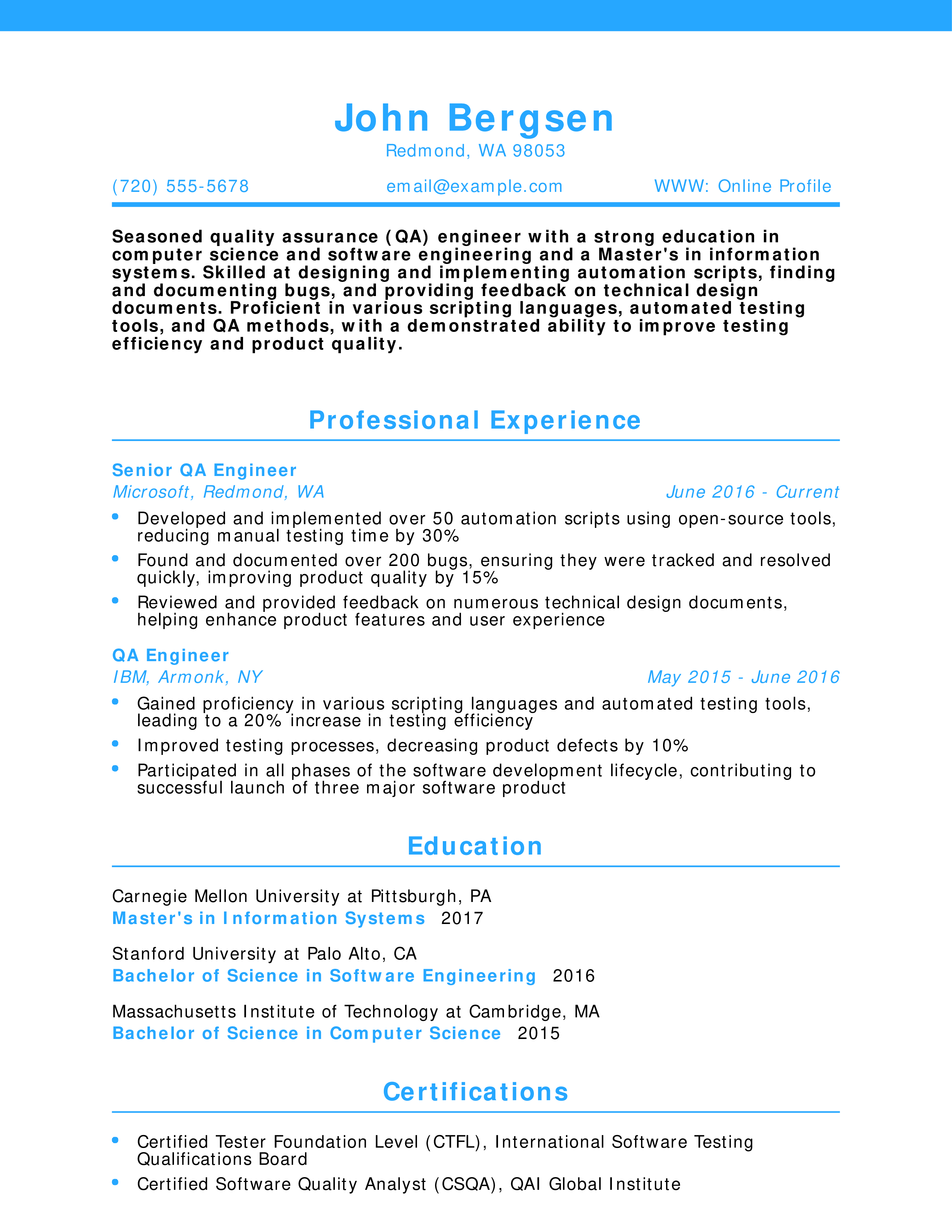 Quality Assurance Engineer Resume