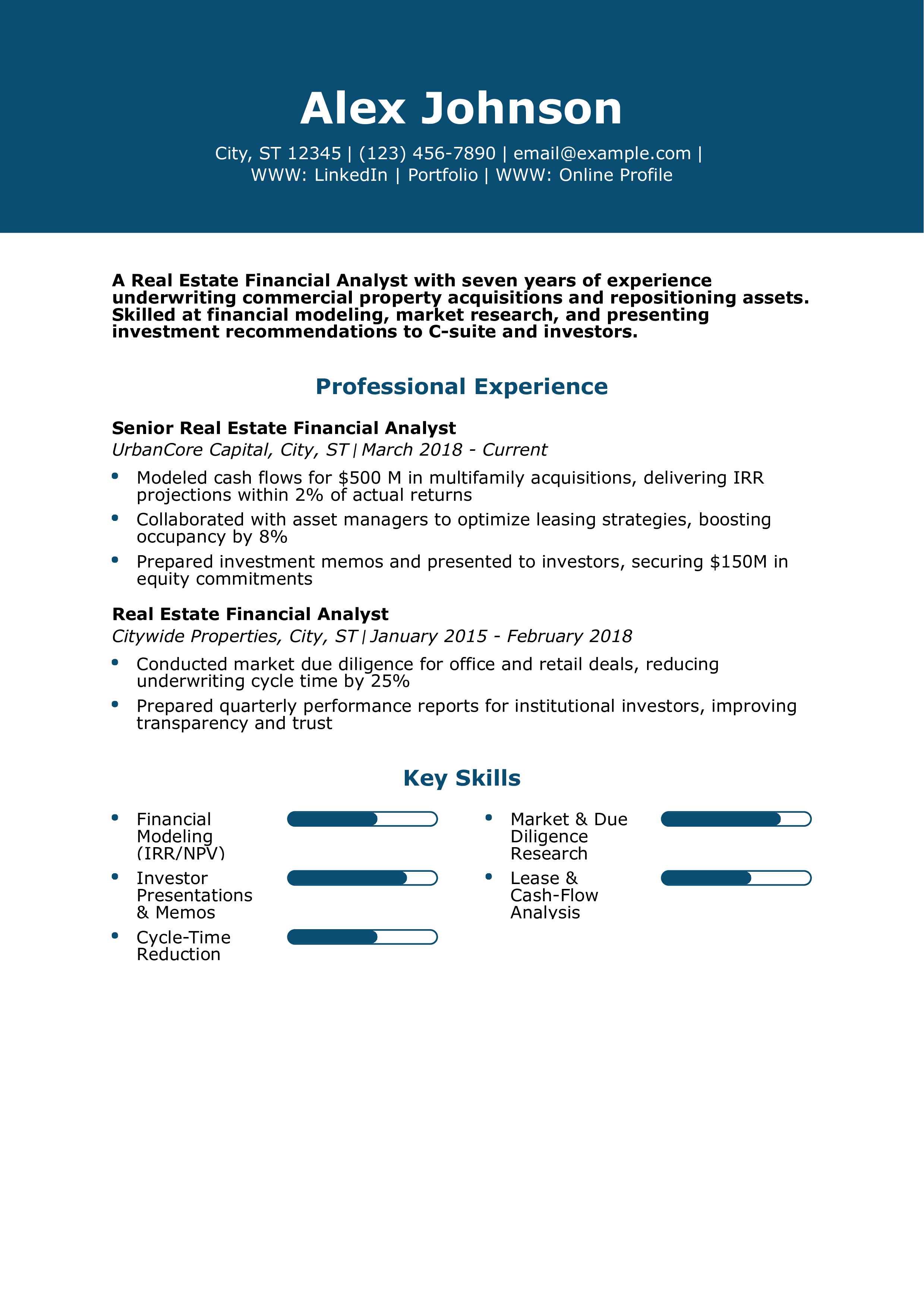Real Estate Financial Analyst Resume