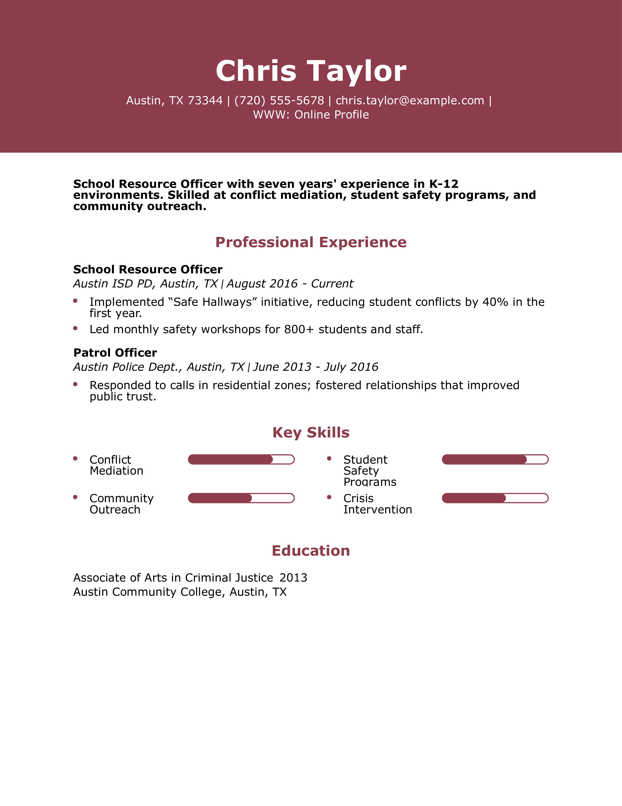 School Resource Officer Resume