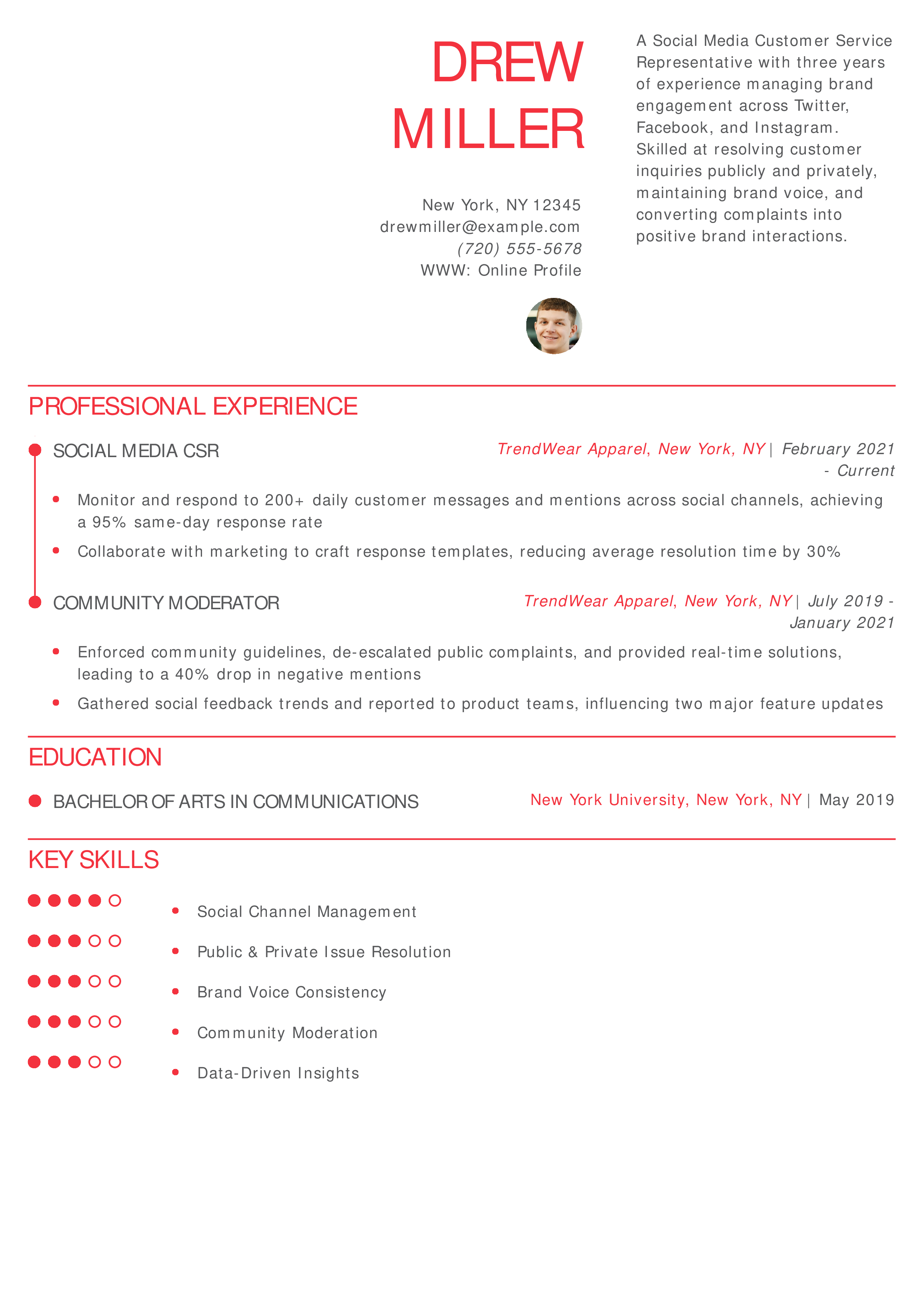 Social Media Customer Service Representative Resume