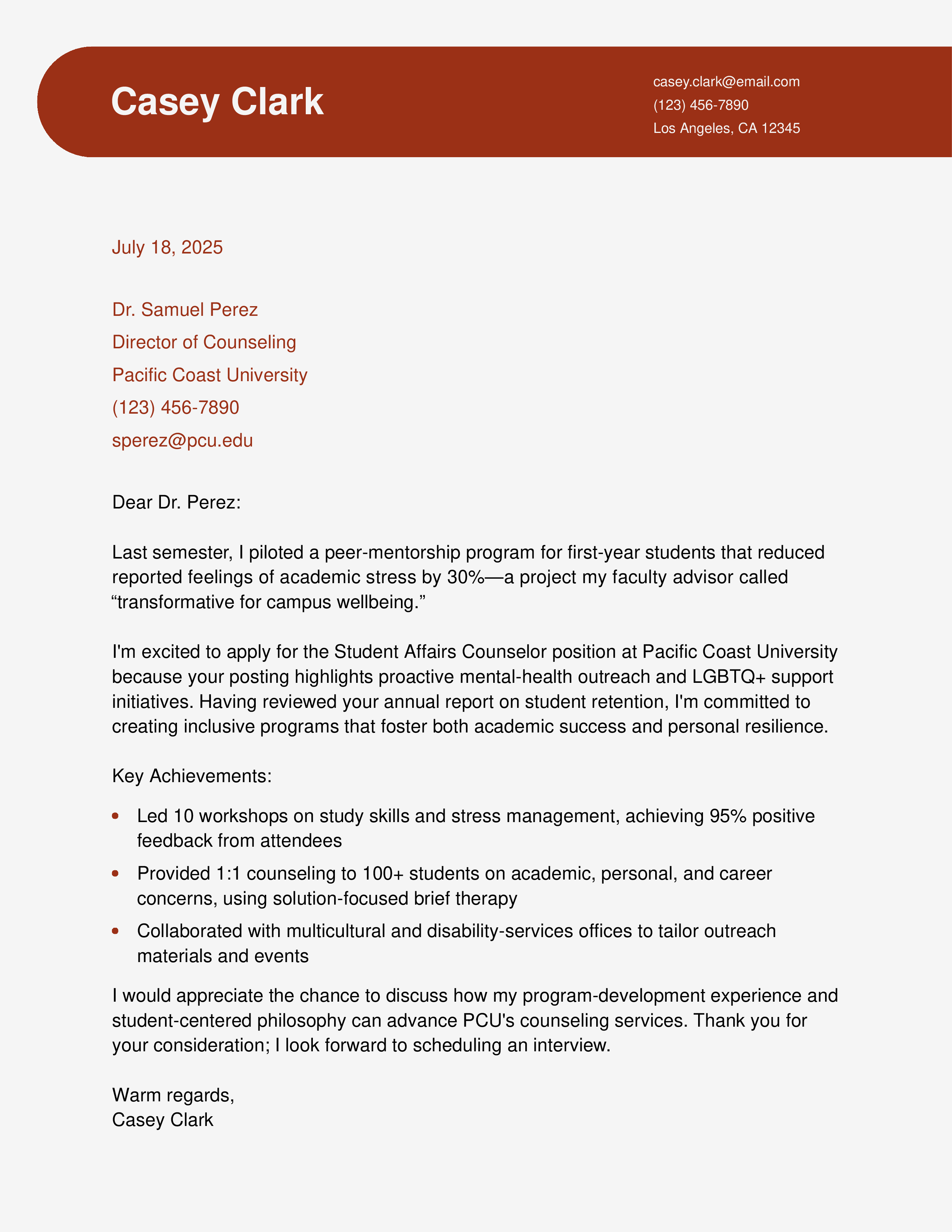 Student Affairs Counselor Cover Letter