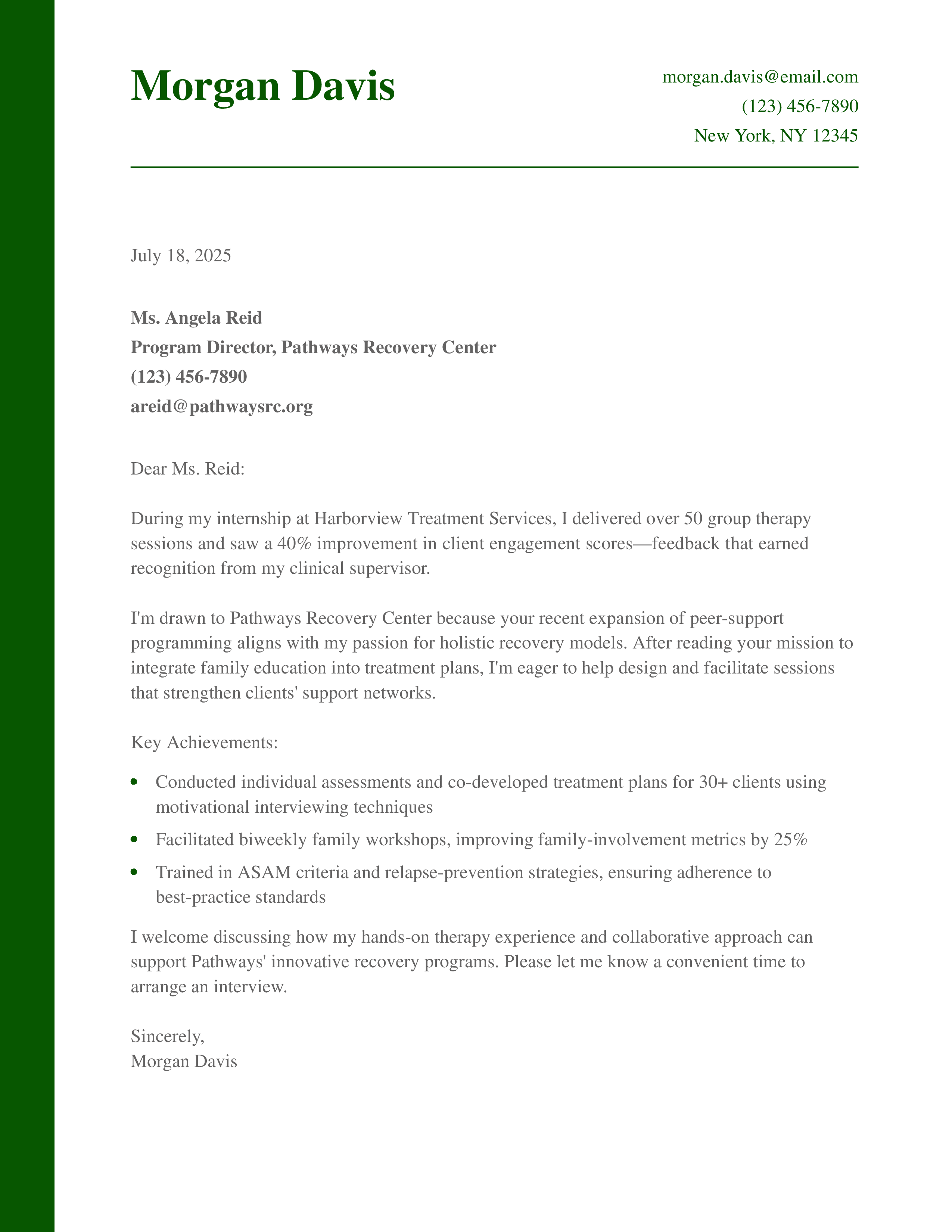Substance Abuse Counselor Cover Letter