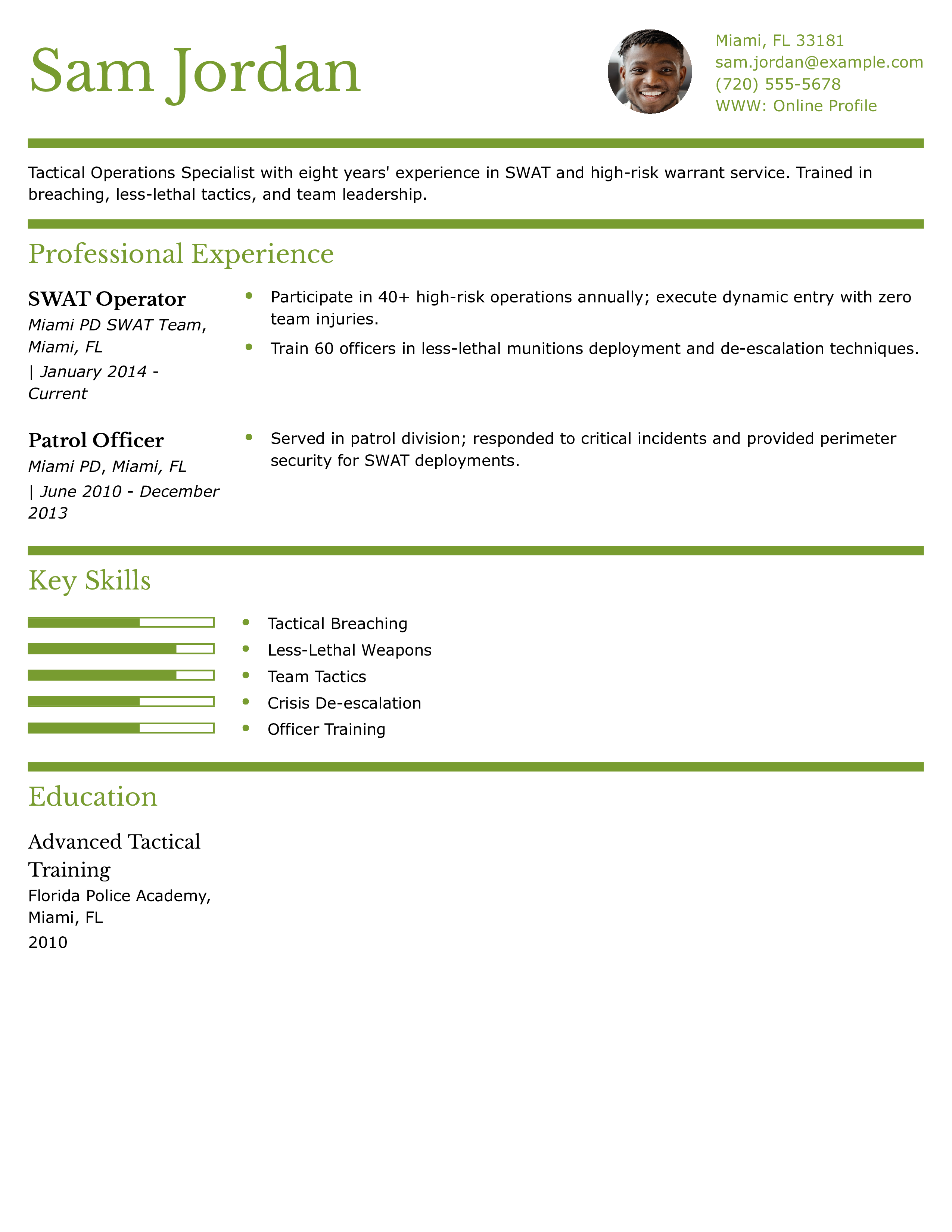 Tactical Operations Specialist Resume