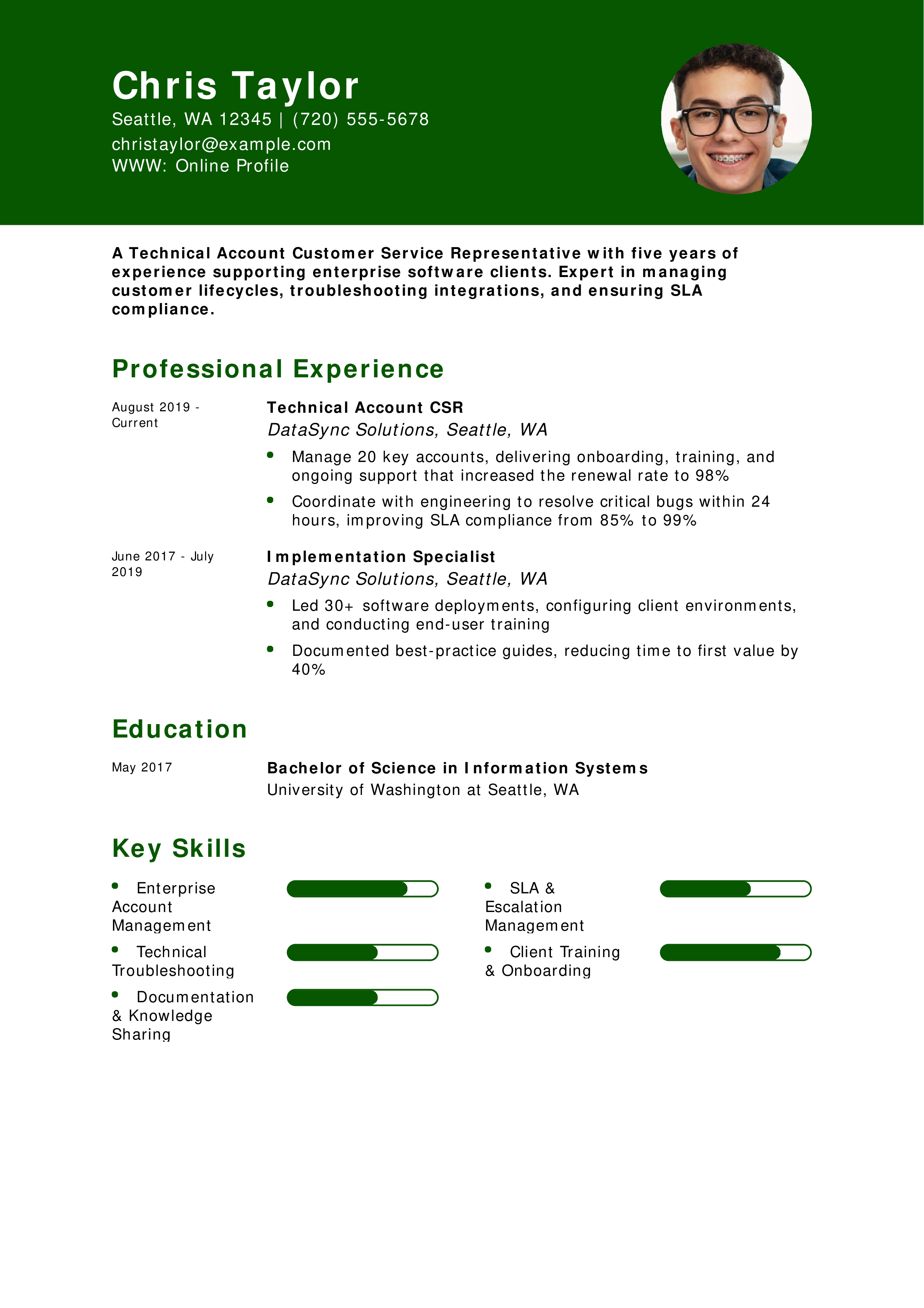 Technical Account Customer Service Representative Resume