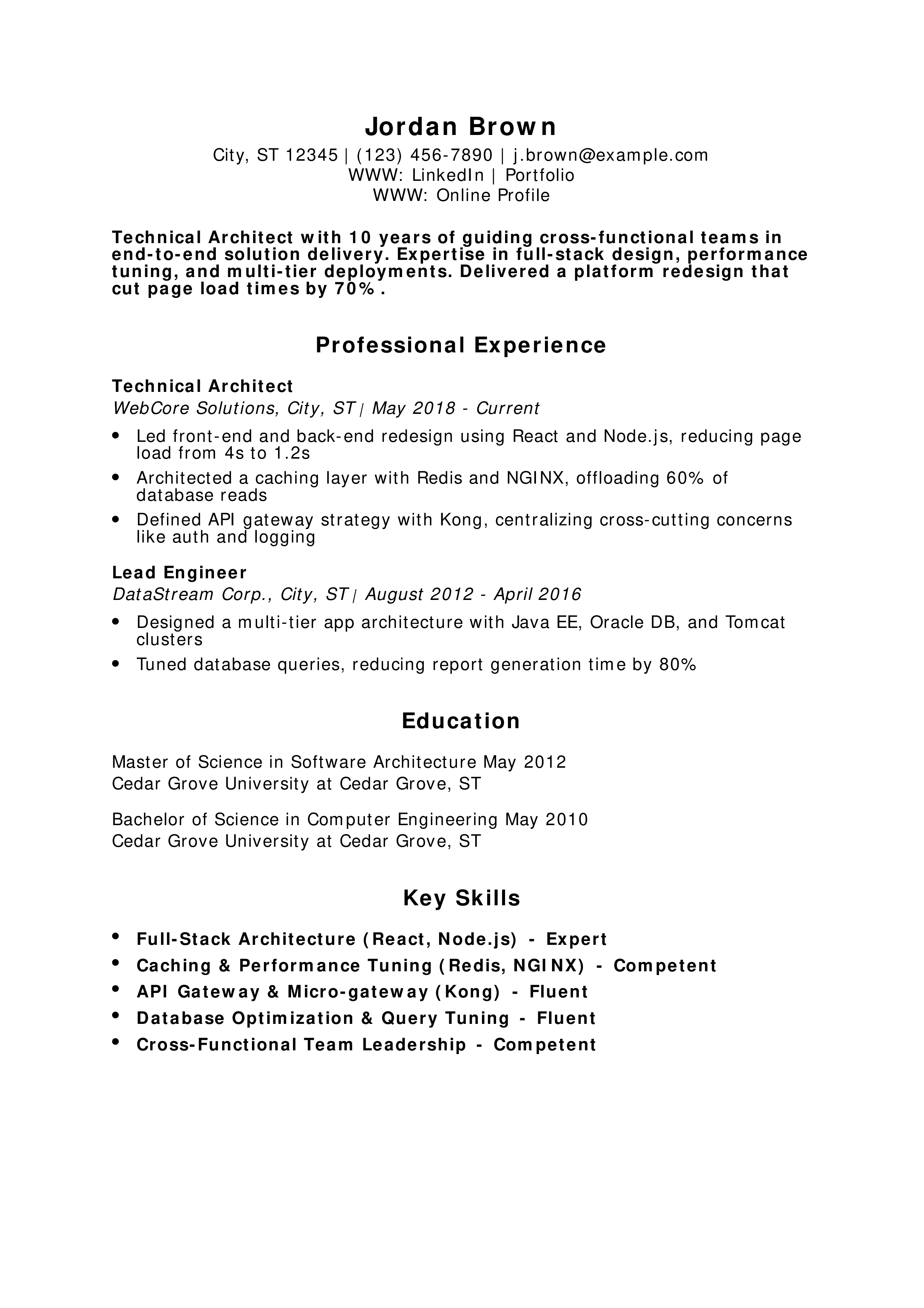 Technical Architect Resume