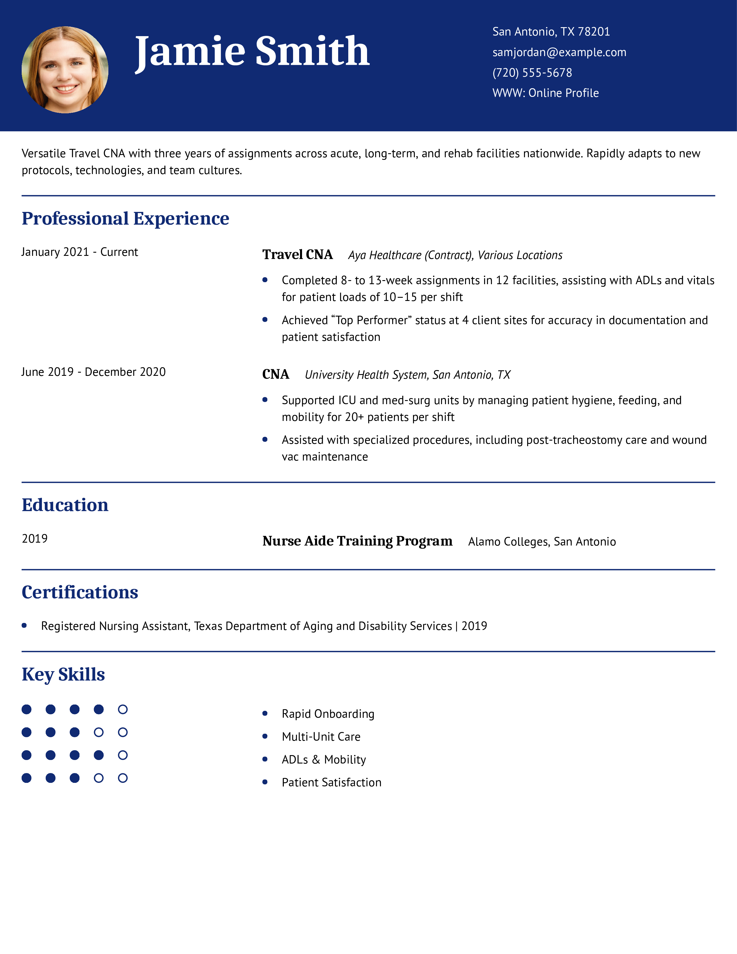 Travel CNA Resume