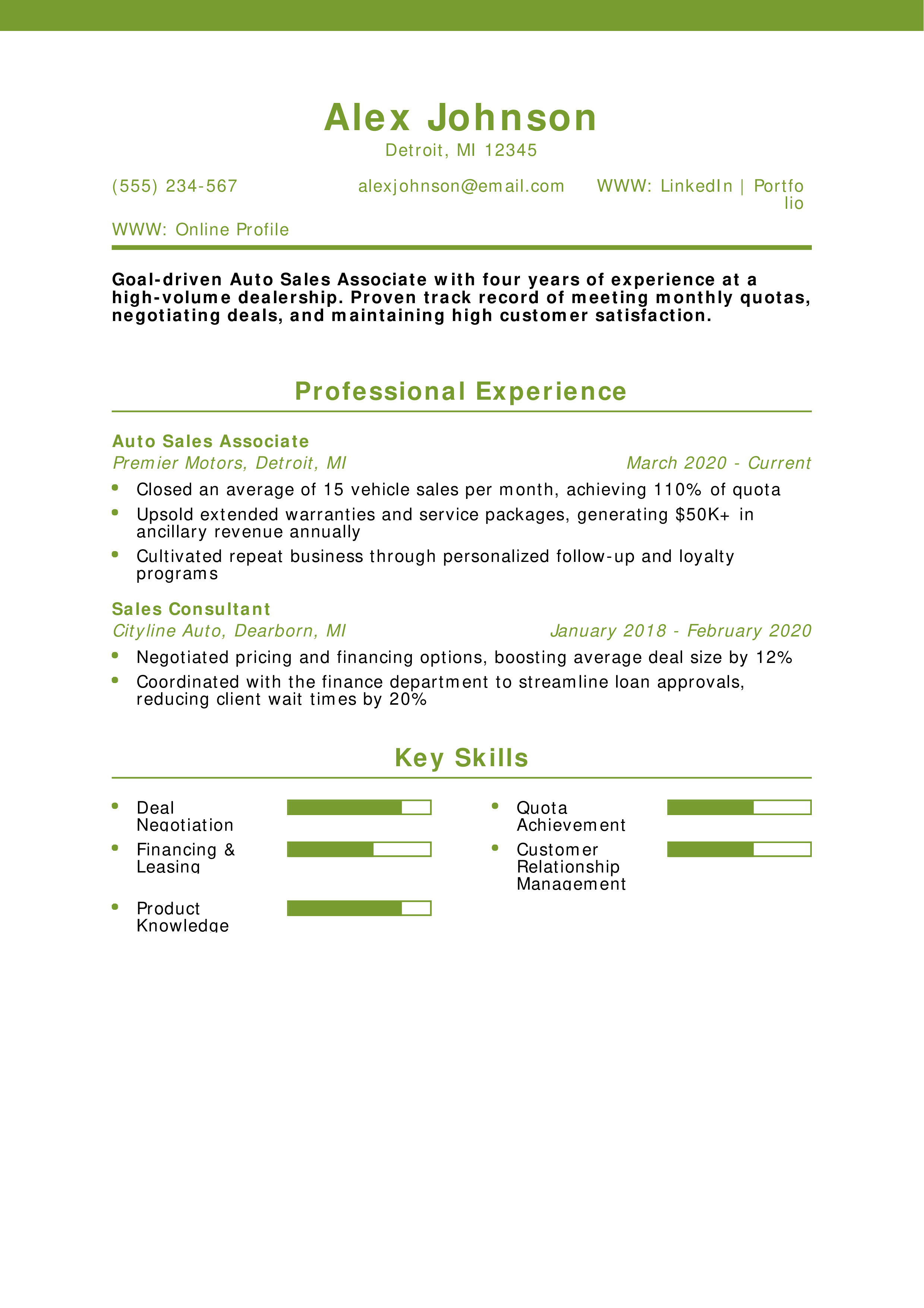 Auto Sales Associate Resume