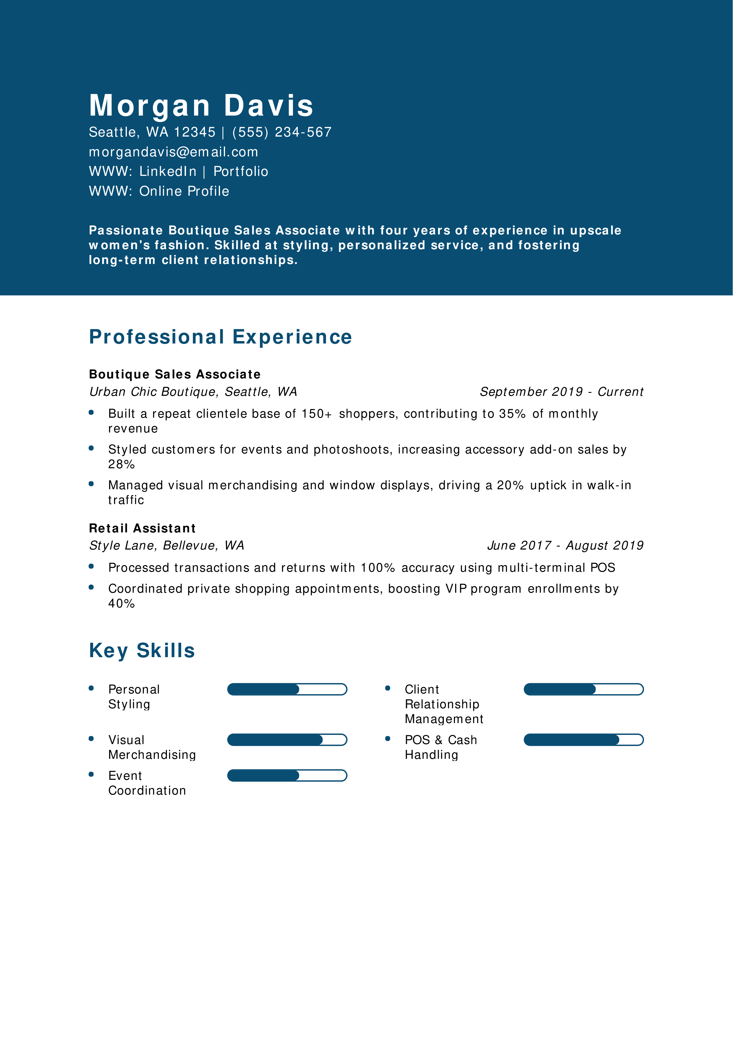 Boutique Sales Associate Resume