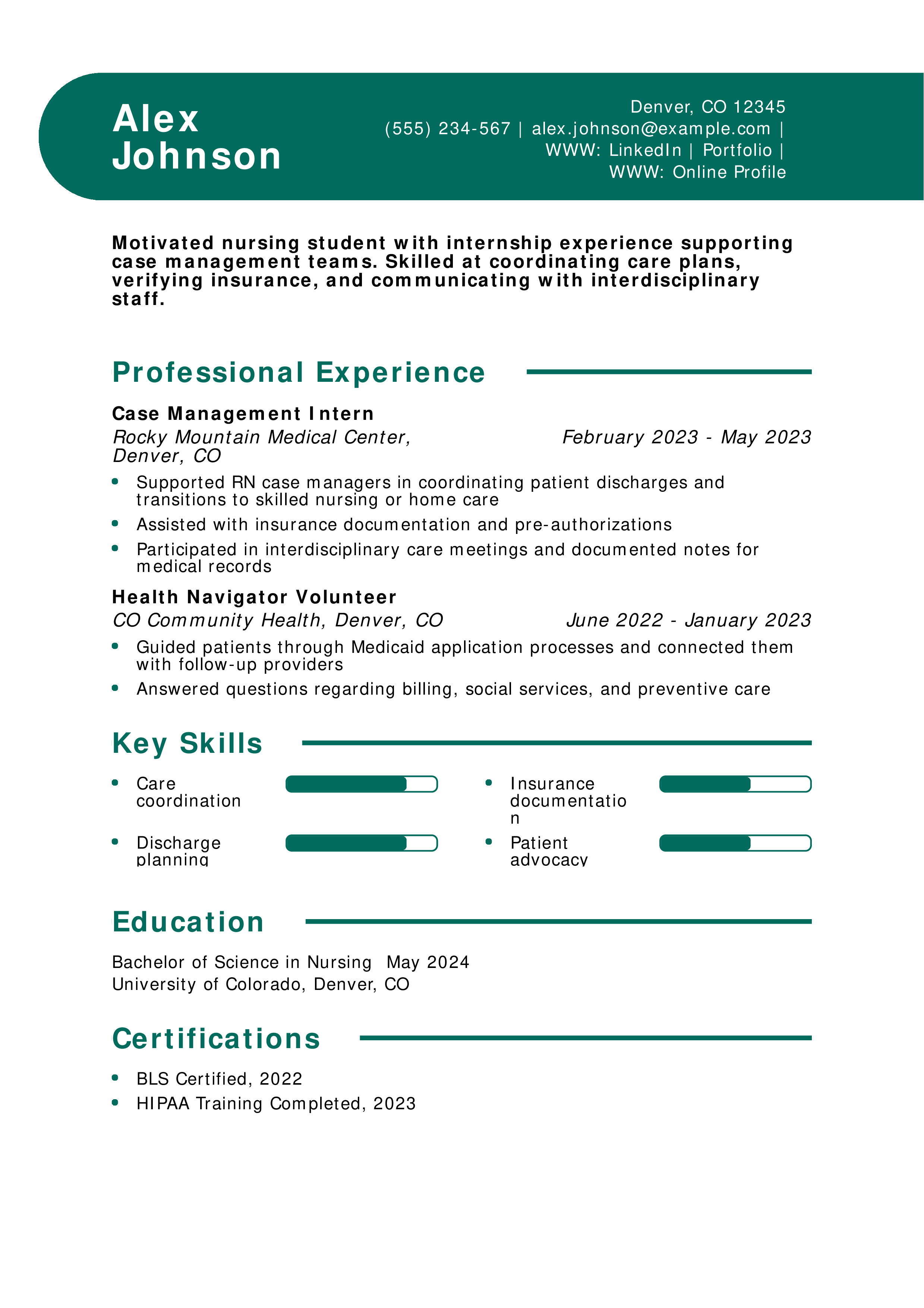 Case Management Nursing Student Resume
