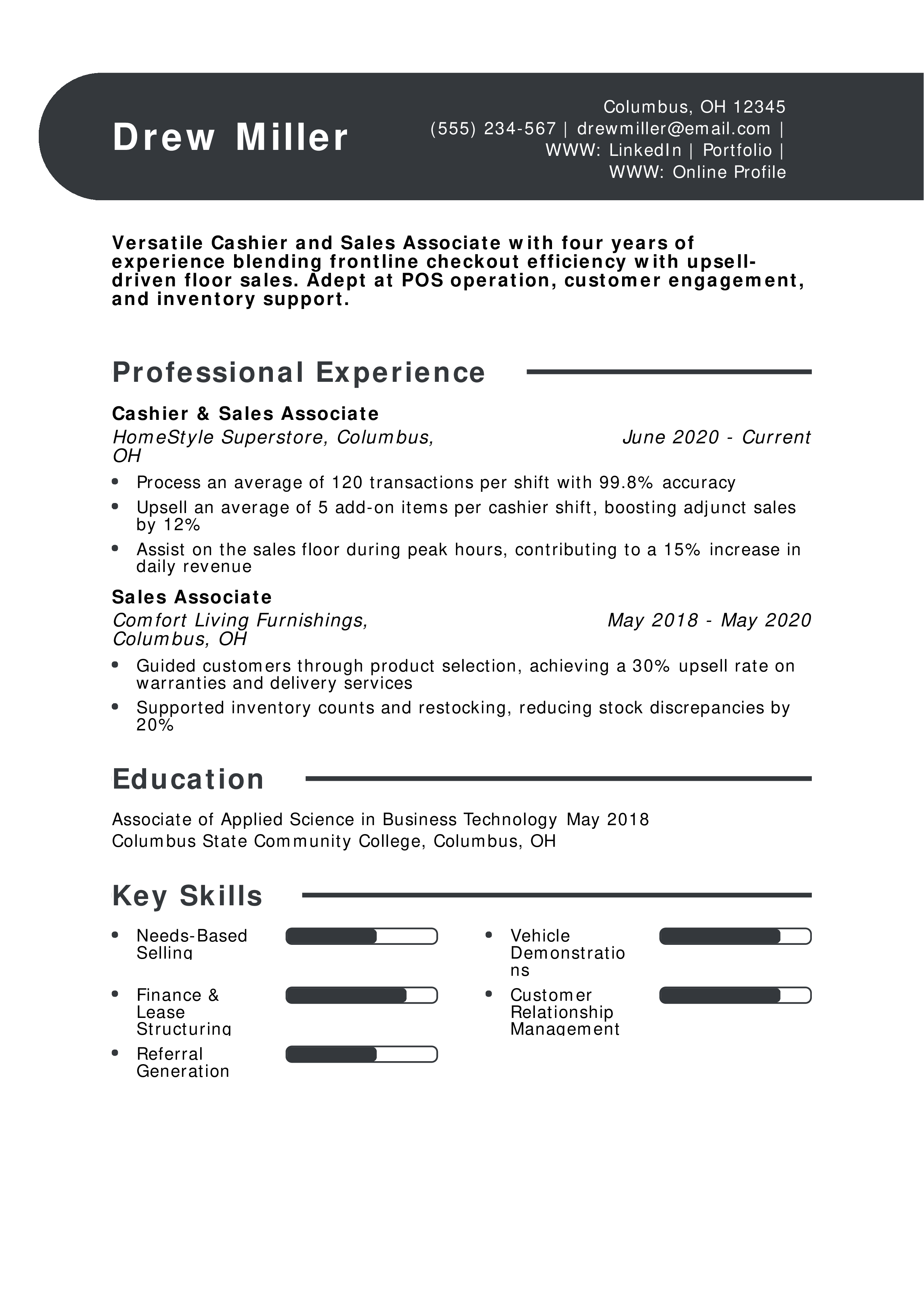 Cashier and Sales Associate Resume
