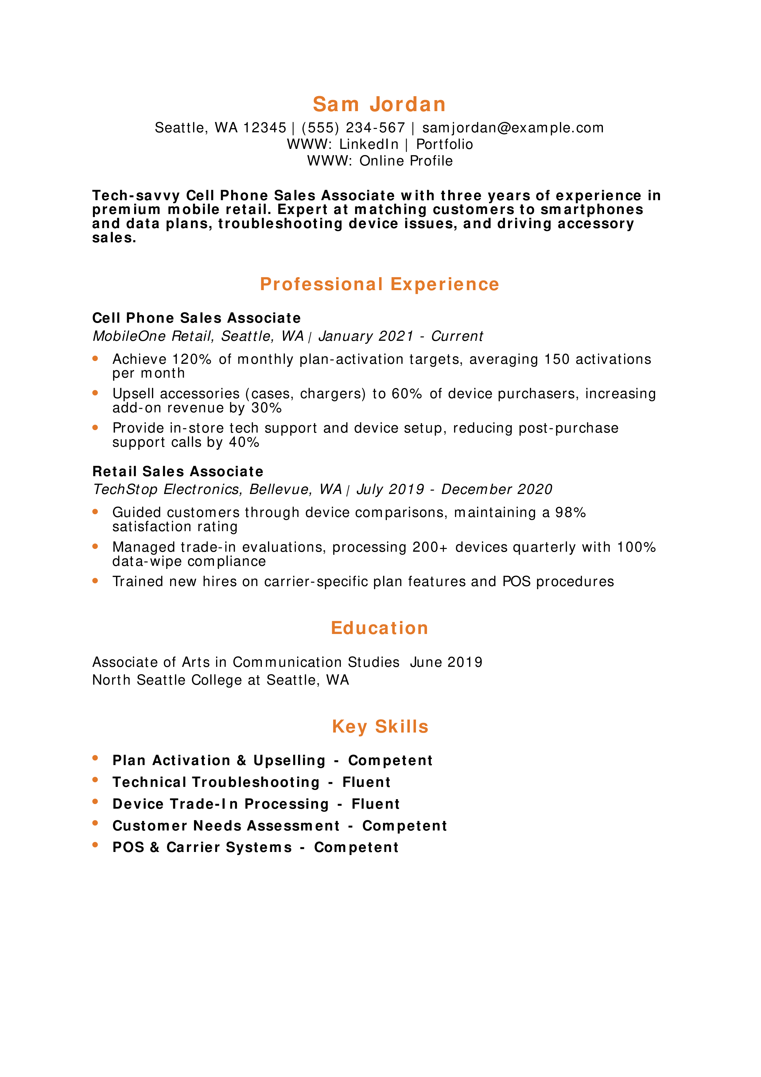 Cell Phone Sales Associate Resume