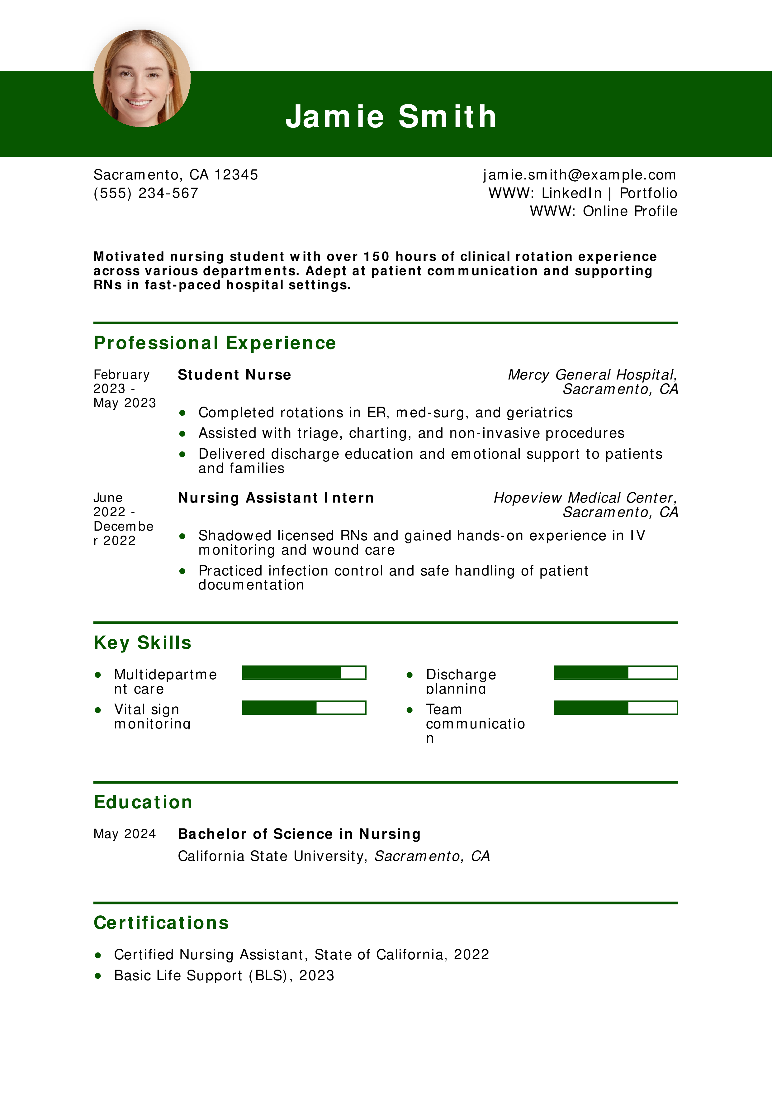 Clinical Rotation Nursing Resume