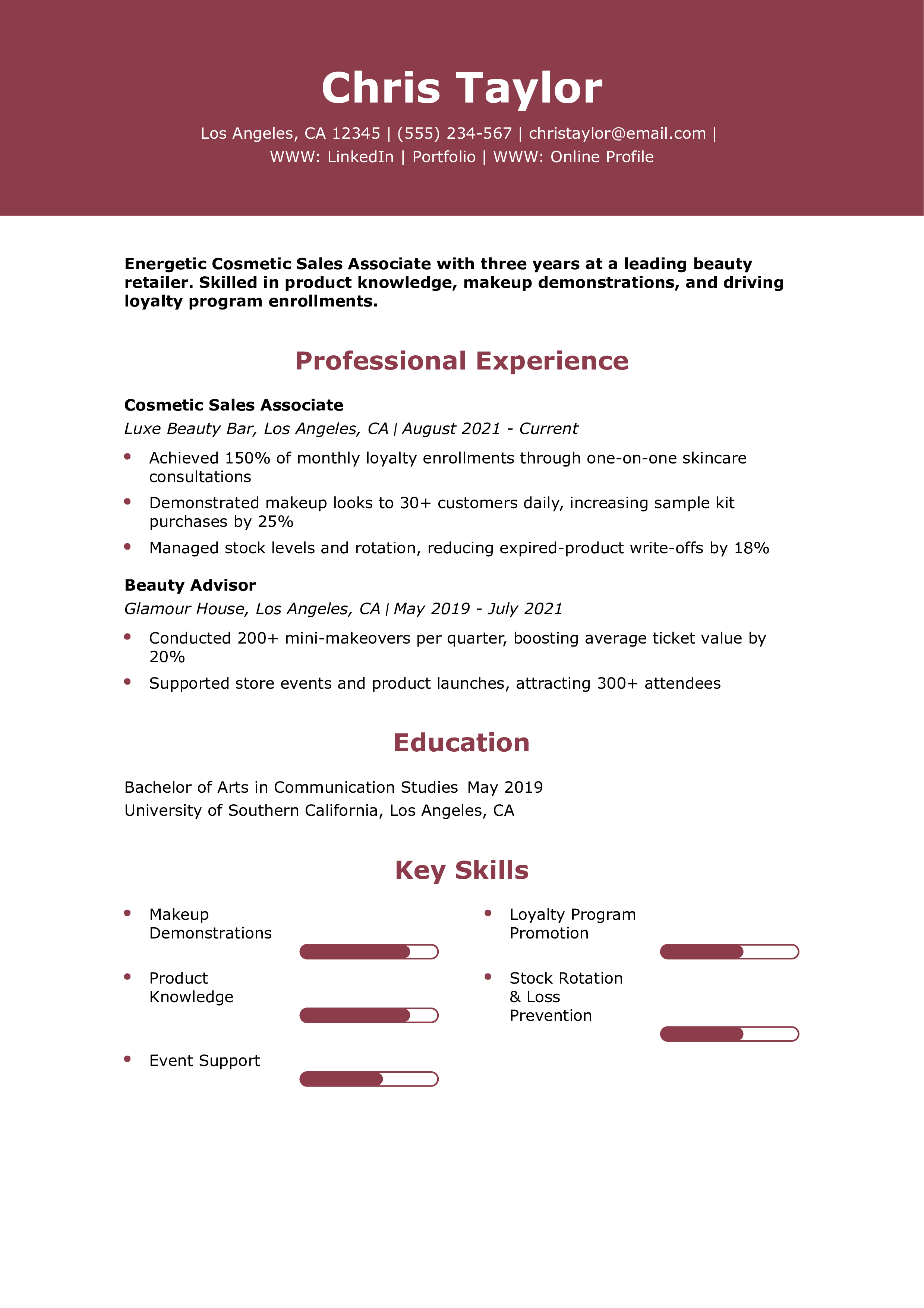 Cosmetic Sales Associate Resume